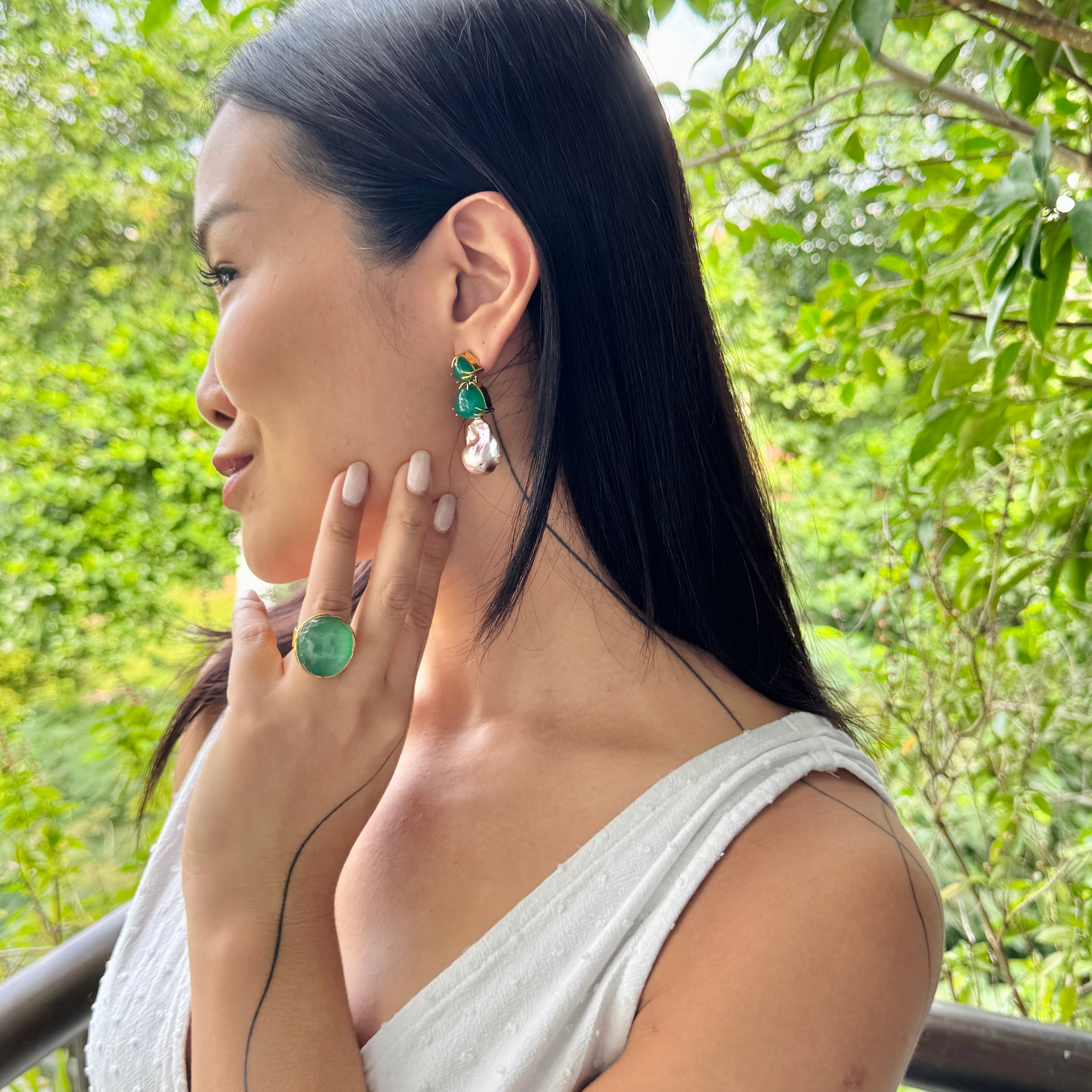 Gumdrop Ring in Green Onyx in Green Onyx, gold plated, handcrafted gemstone rings Singapore