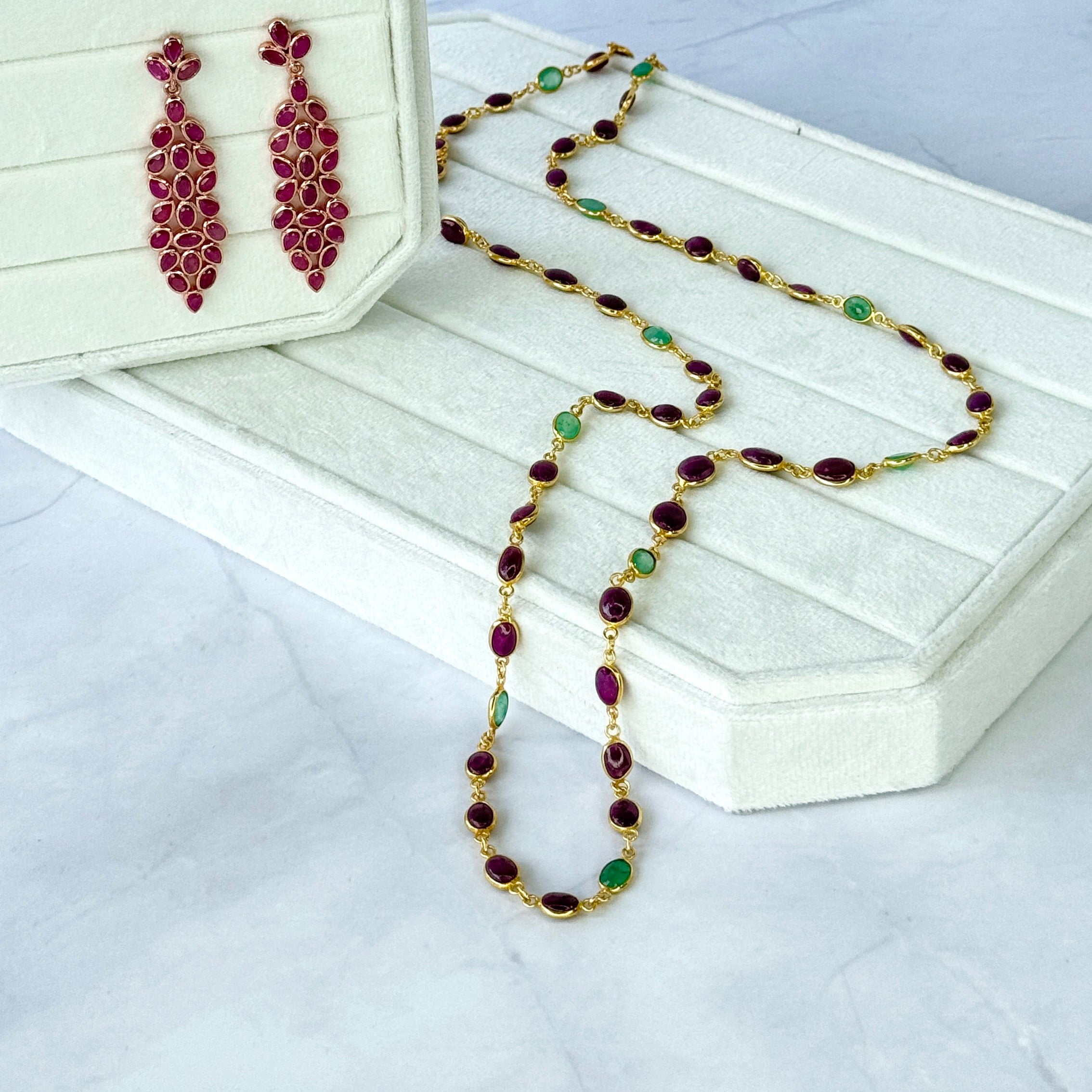 Ruby & Emerald Cabochon Necklace