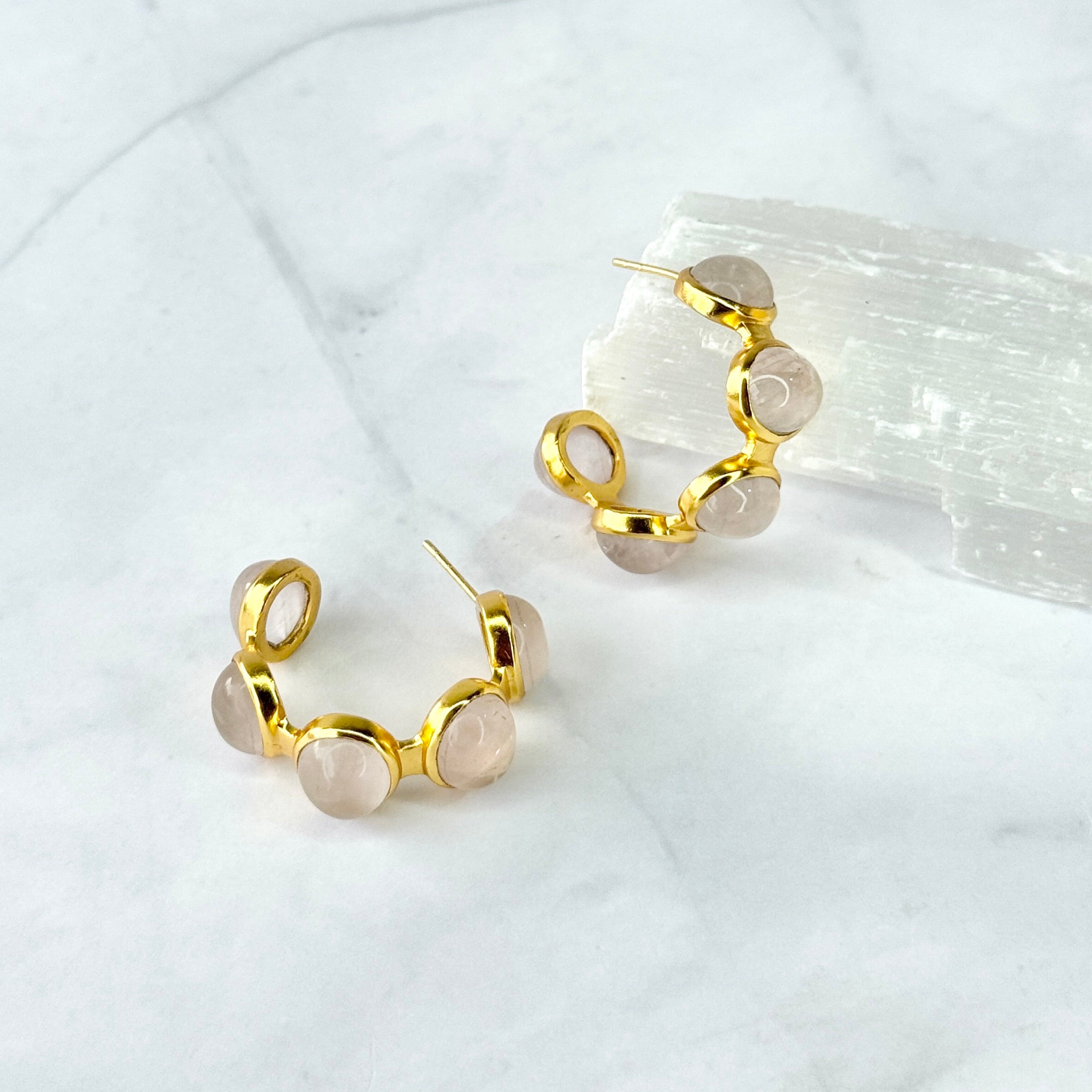 Bubble Hoop in Rose Quartz