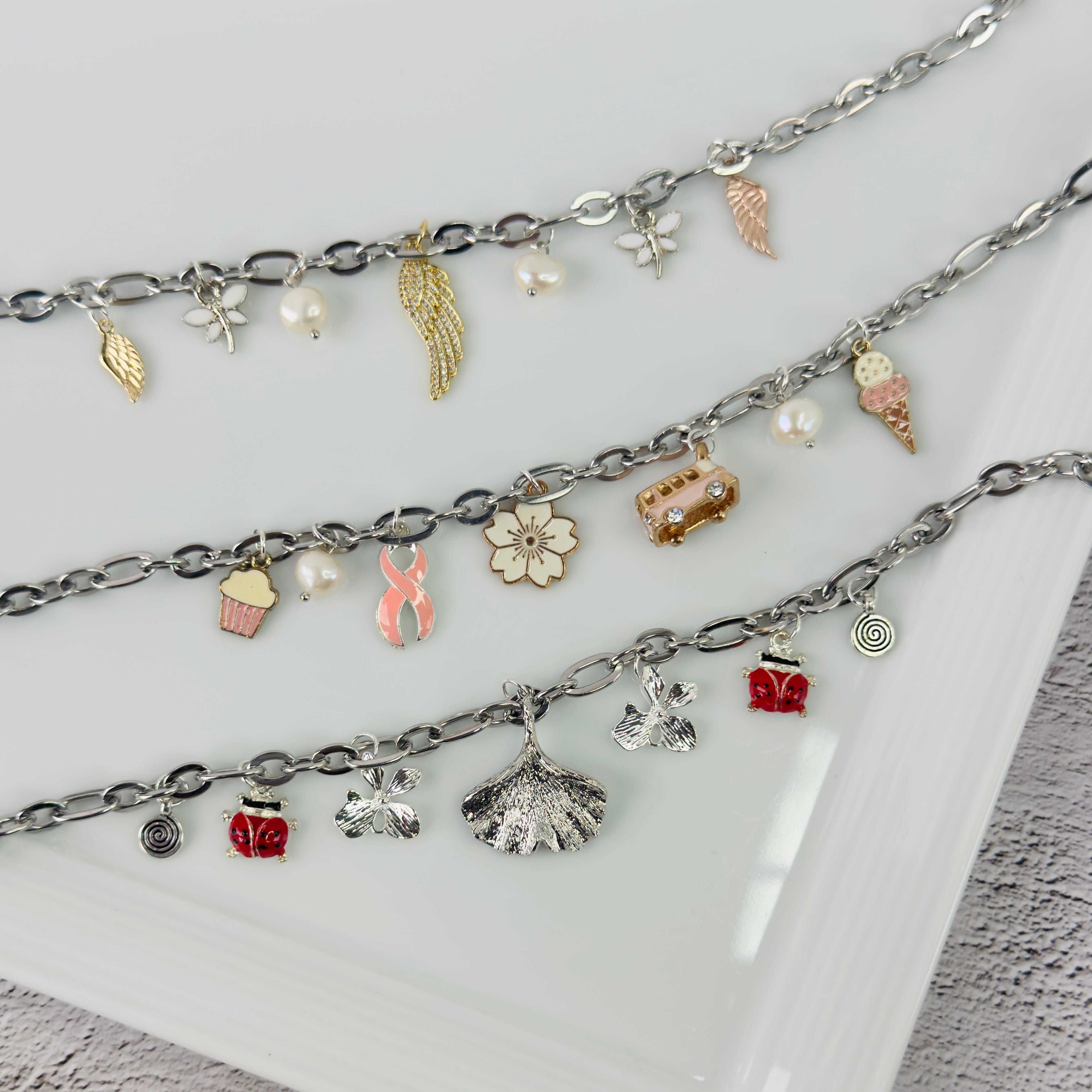 Dreamweaver Charm Necklace in Rhodium, gold plated, handcrafted gemstone necklace Singapore