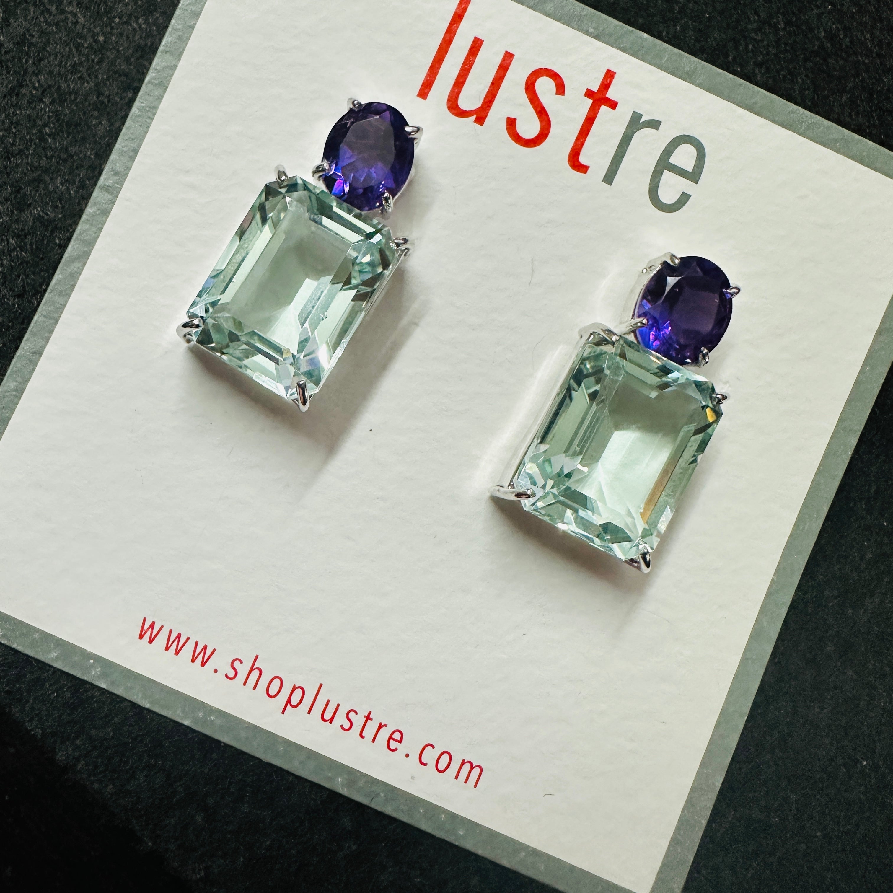 Amethyst & Aquamarine Duo Earrings in Amethyst, gold plated, handcrafted gemstone earrings Singapore