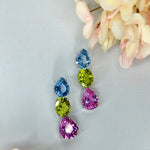 Earrings - Blue Topaz, Peridot & Pink Topaz Trio