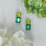 Earrings - Peridot Quartz & Green Quartz Double Drops