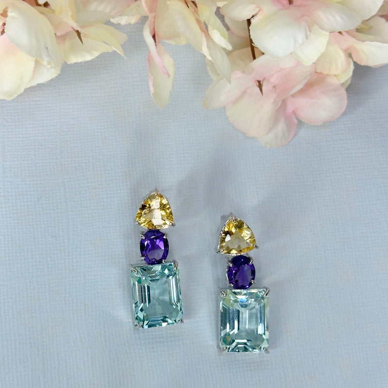 Earrings - Citrine, Amethyst & Aquamarine Trio