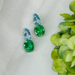 Earrings - Blue Topaz & Green Quartz Double Drops