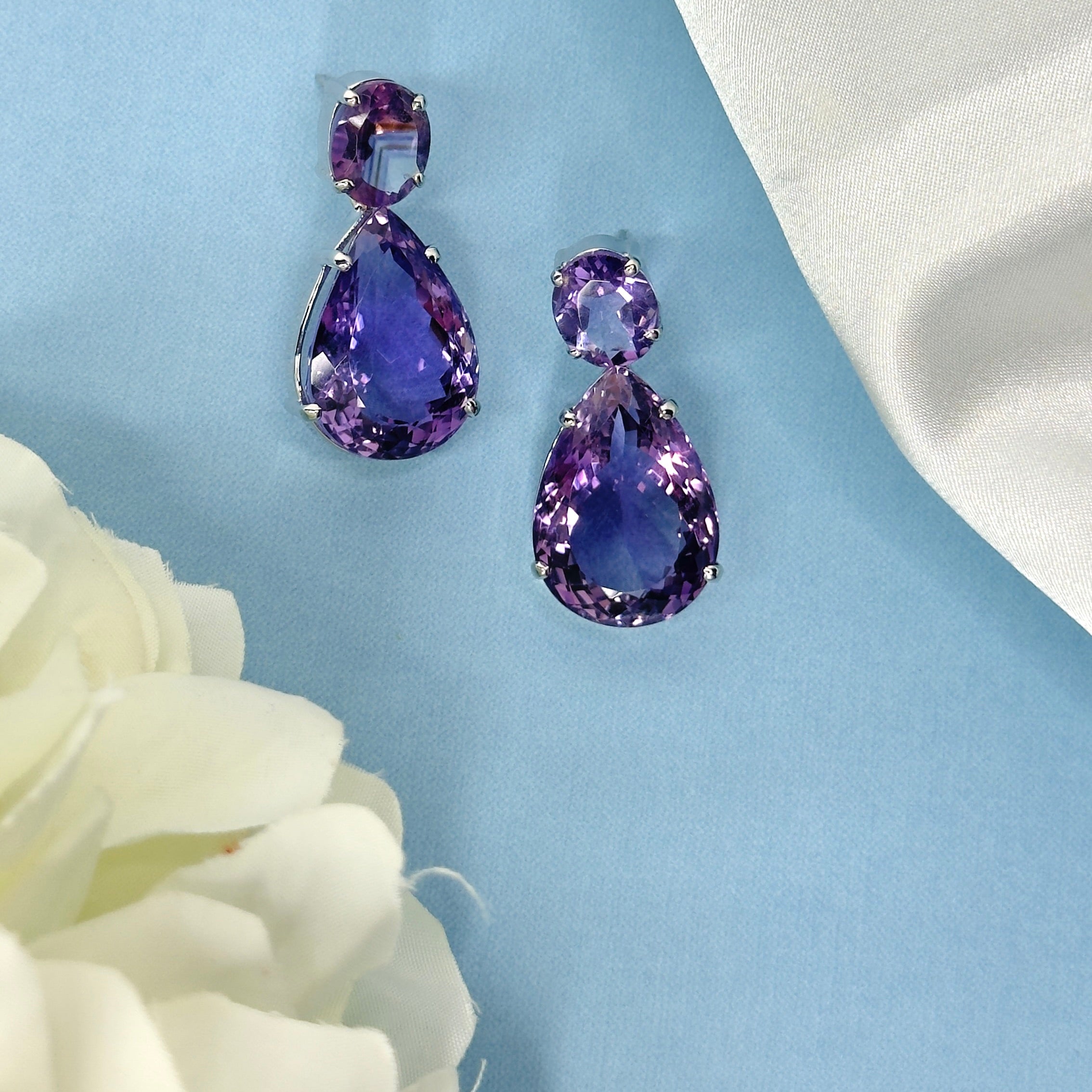 Amethyst Duo in Amethyst, gold plated, handcrafted gemstone earrings Singapore