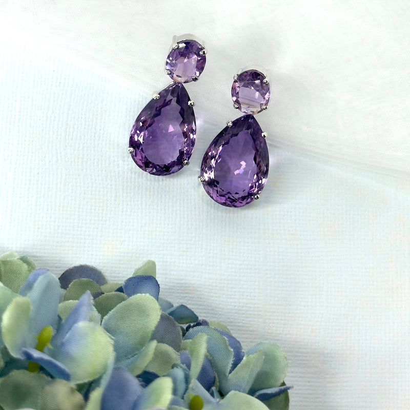 Earrings - Amethyst Double Drops