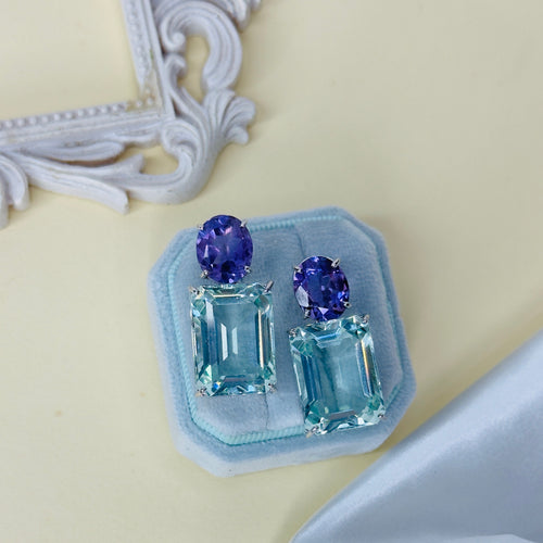 Earrings - Amethyst & Aquamarine Double Drops