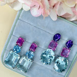 Earrings - Pink Topaz, Blue Topaz & Aquamarine Trio