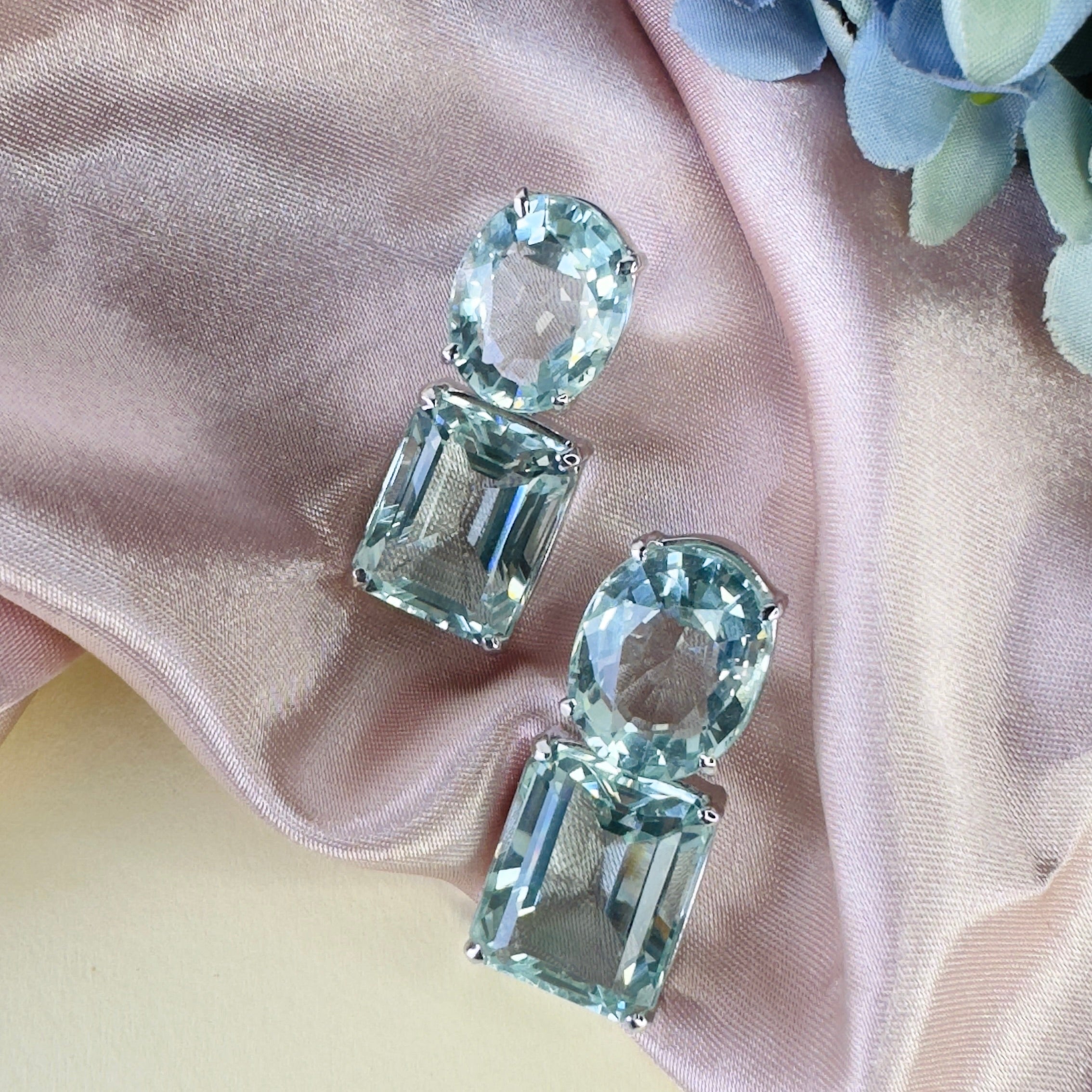 Aquamarine Duo in Aquamarine, gold plated, handcrafted gemstone earrings Singapore