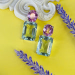 Earrings - Pink Topaz & Aquamarine Double Drops