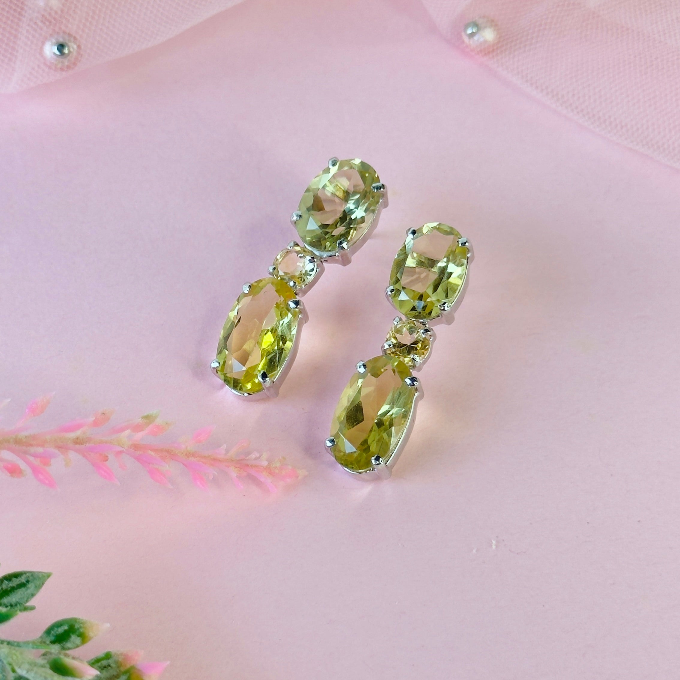 Lemon Quartz & Citrine Trio in Citrine, gold plated, handcrafted gemstone earrings Singapore