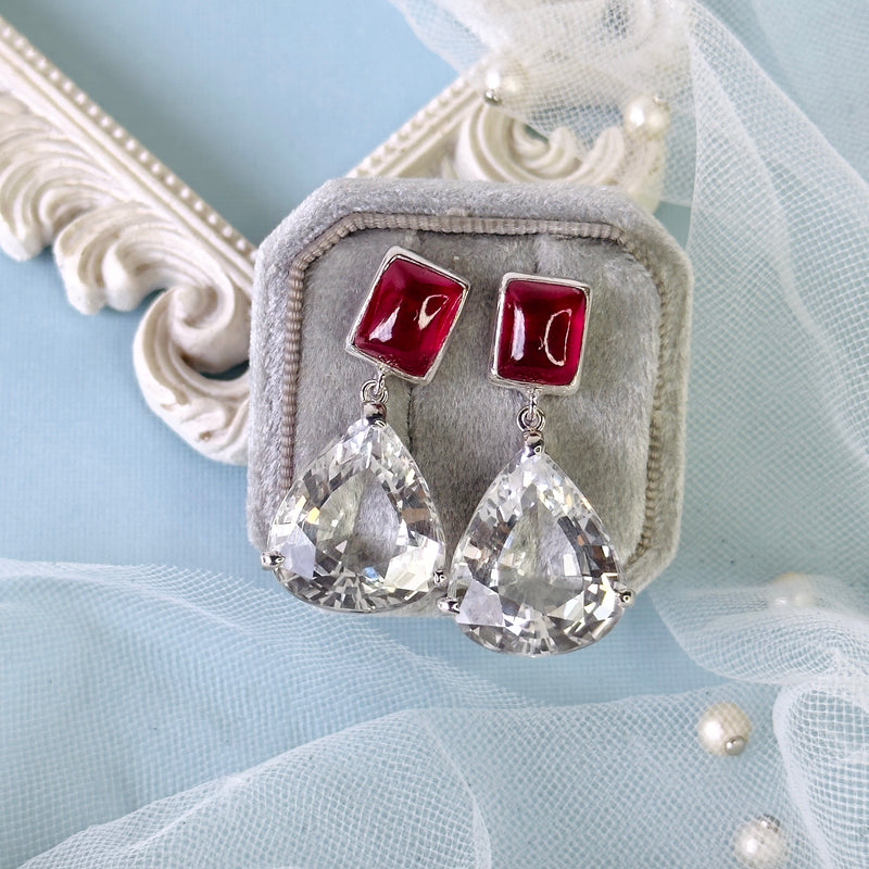 Earrings - Red Quartz & Clear Crystal Quartz
