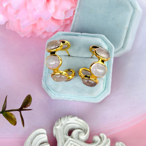 Earrings - Bubble Hoop in Rose Quartz
