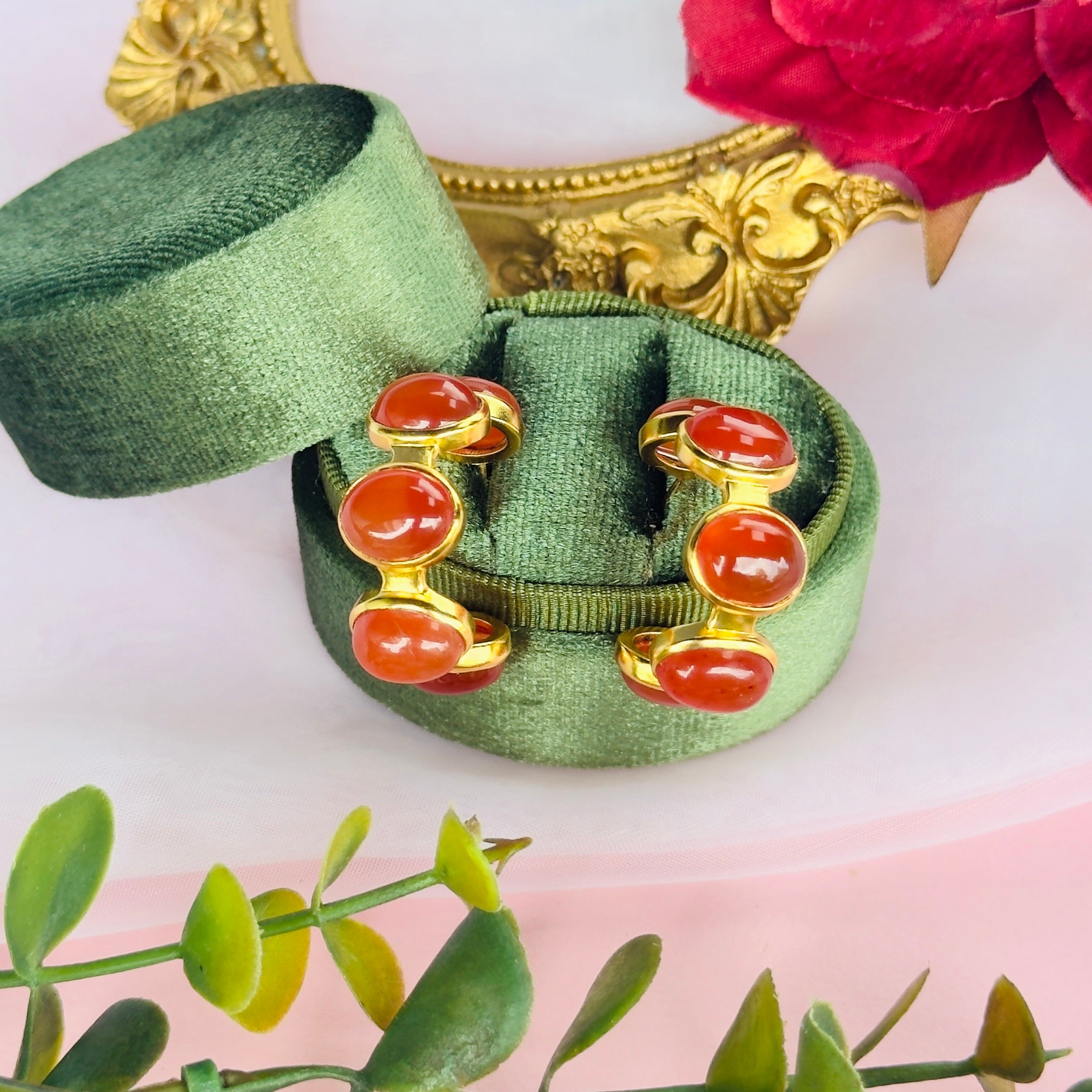 Bubble Hoop in Carnelian in Carnelian, gold plated, handcrafted gemstone earrings Singapore