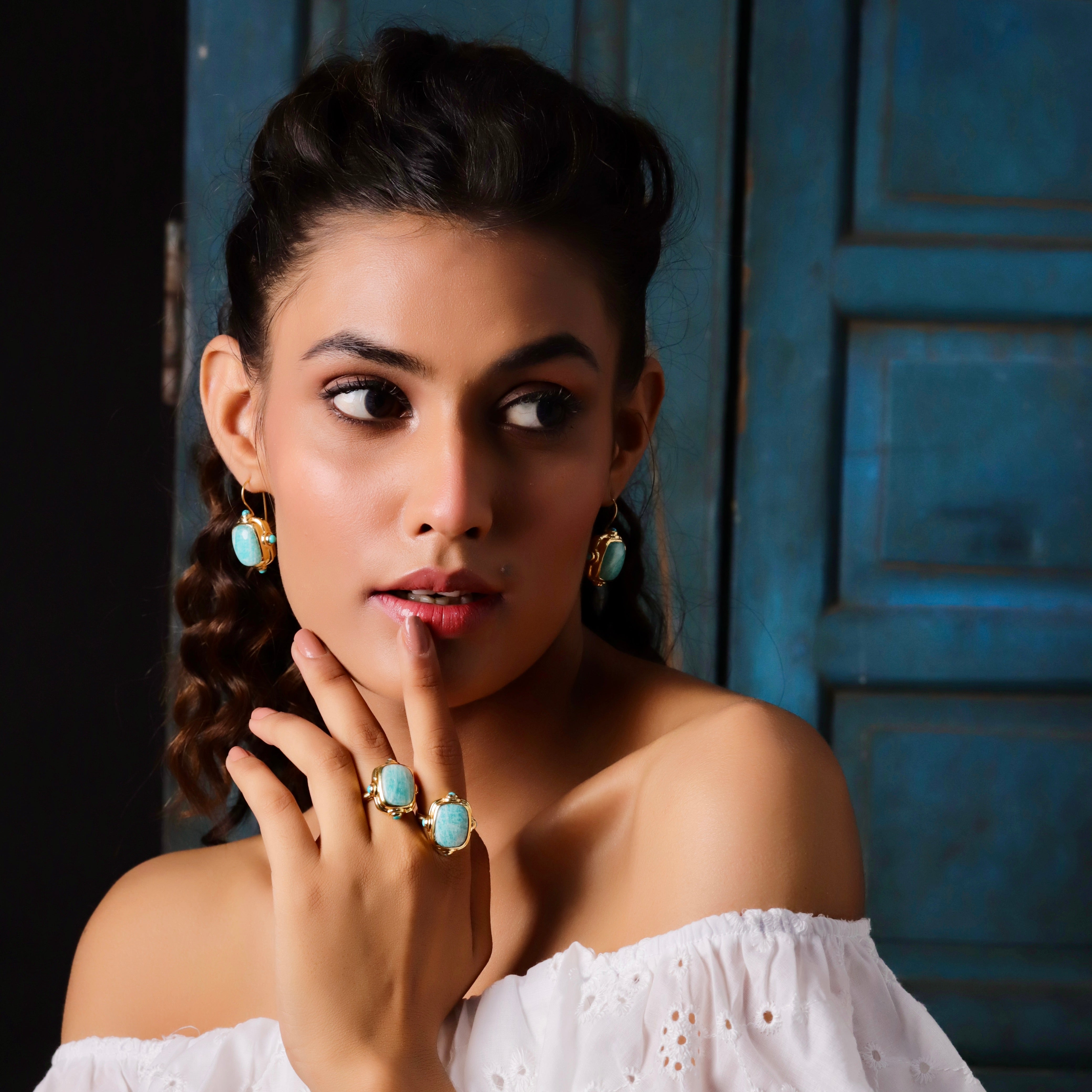 Cardinal Ring in Amazonite in Amazonite, gold plated, handcrafted gemstone rings Singapore