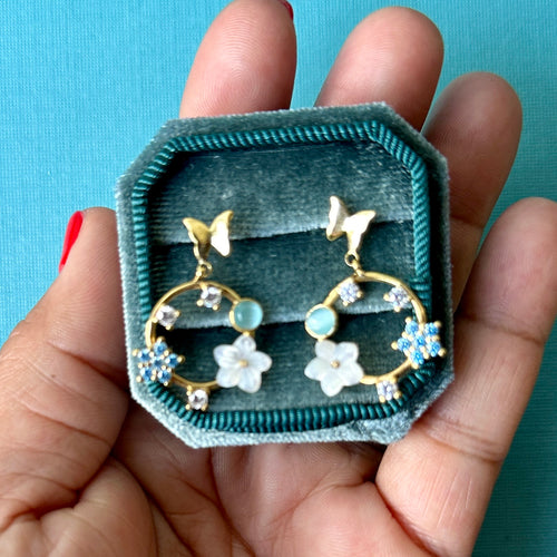 Earrings - Les Jardin Posy  in Nacre & Blue Gems