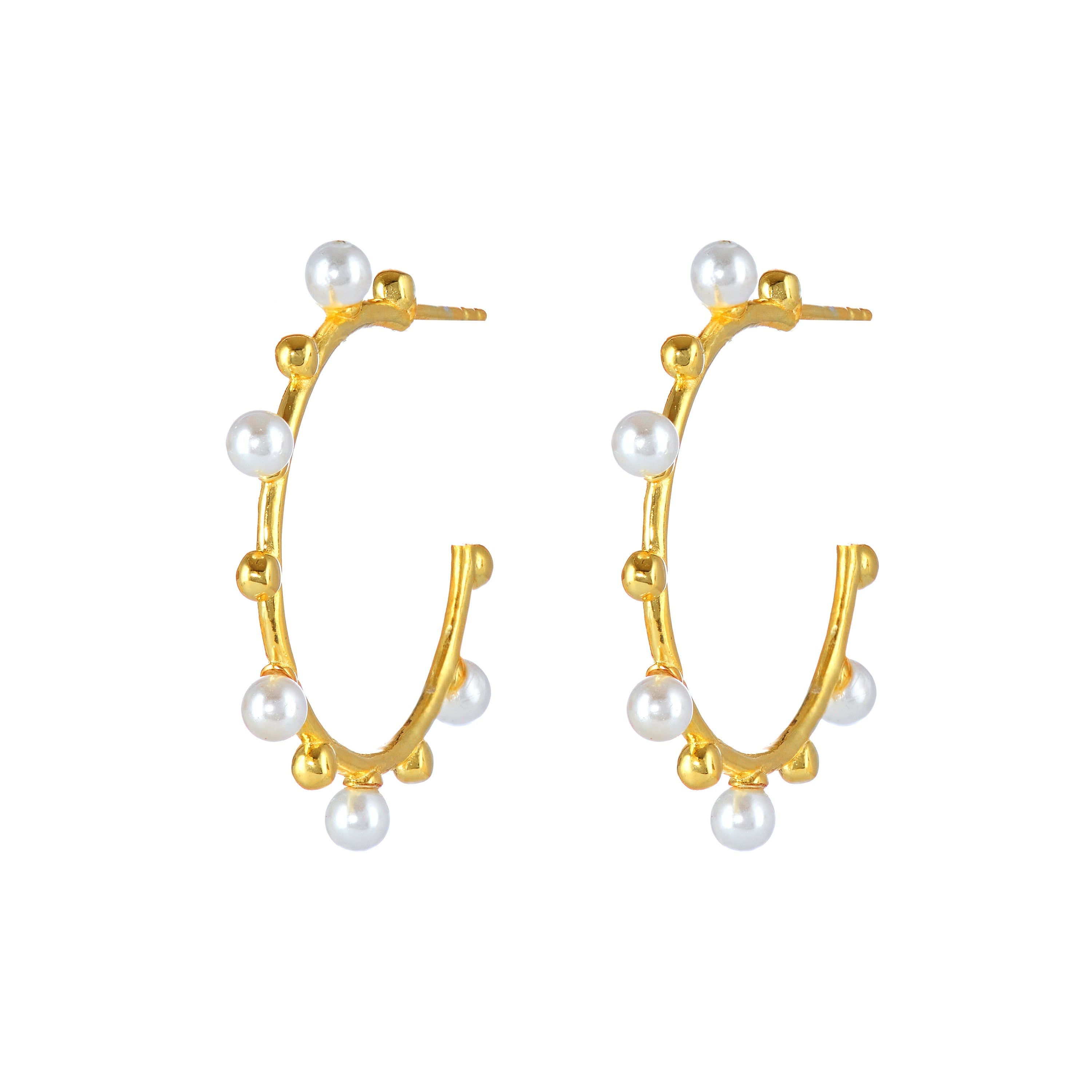 Dewdrop Hoops in Pearl, gold plated, handcrafted gemstone earrings Singapore