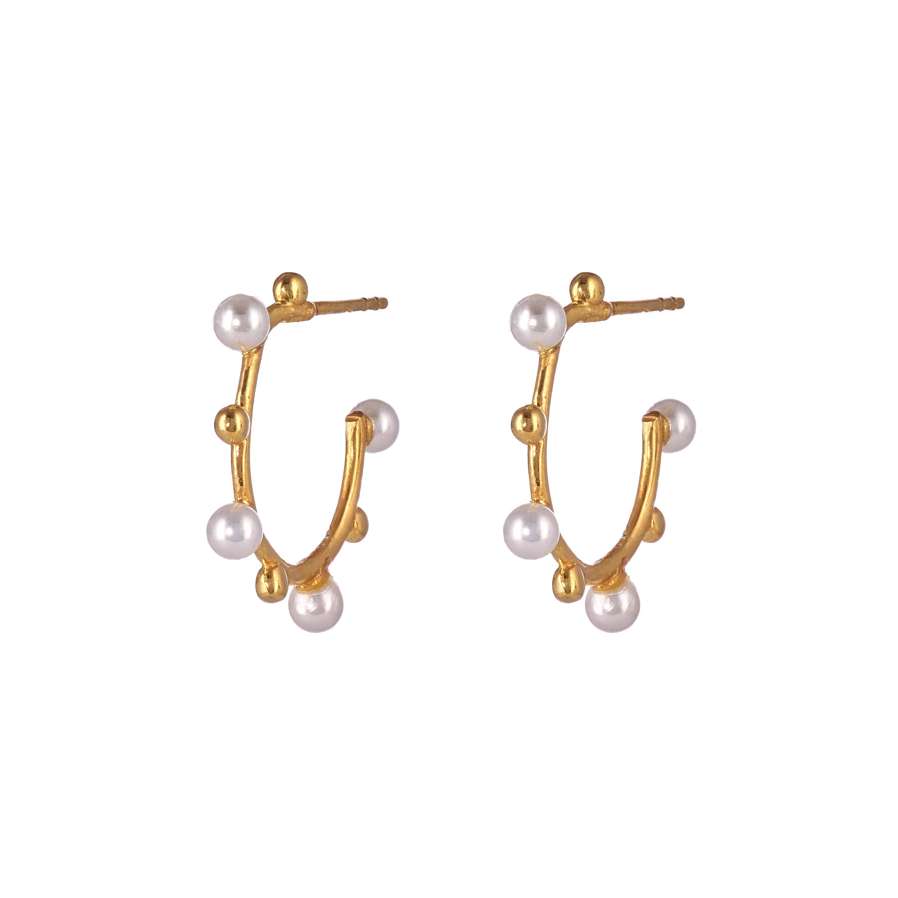 Dewdrop Hoops in Pearl, gold plated, handcrafted gemstone earrings Singapore