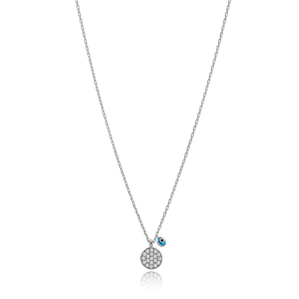 Rhodium Crystal Disc Necklace, rhodium plated sterling silver, handcrafted necklace Singapore