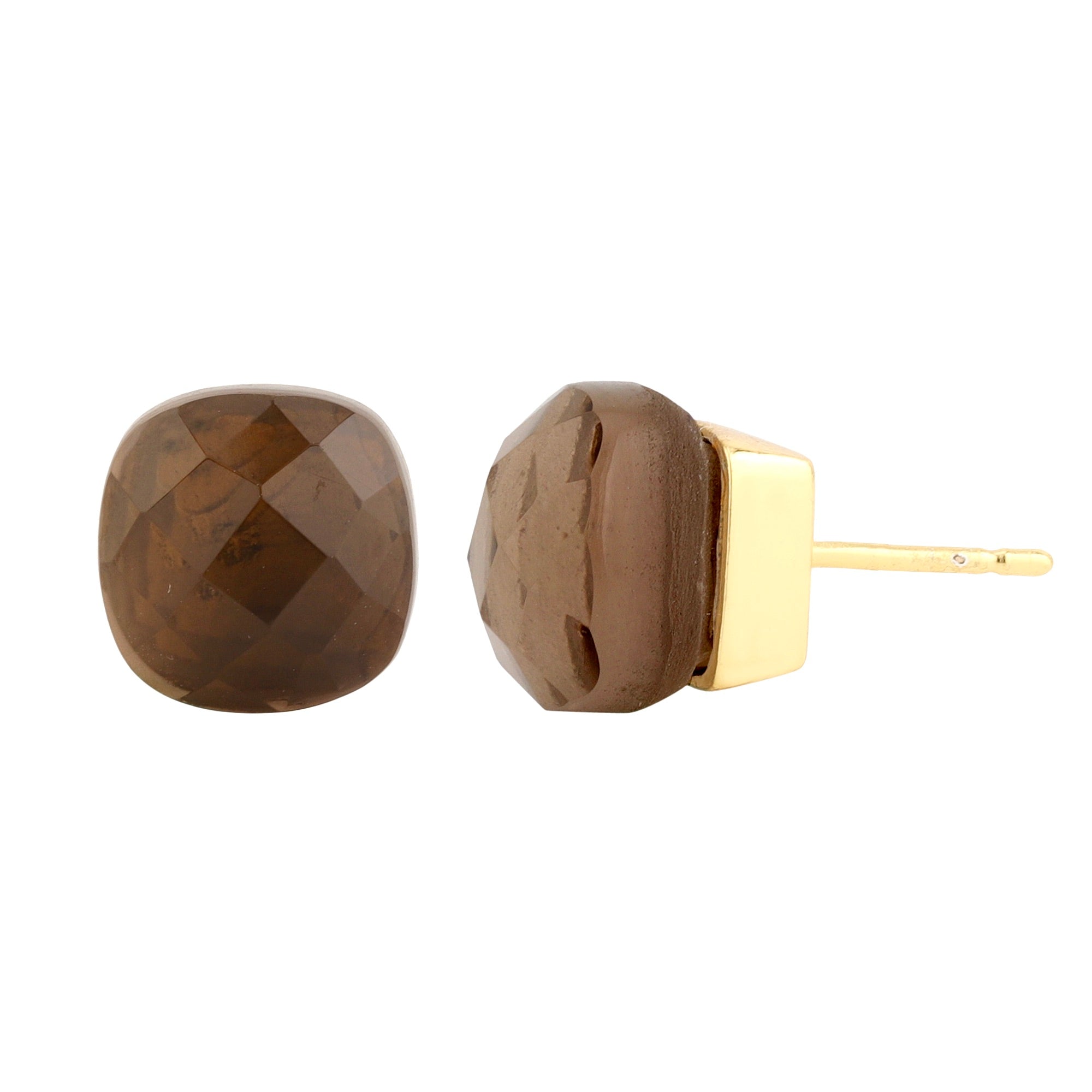 Smoky Quartz Naked Stud Earrings in Smoky Quartz, gold plated, handcrafted gemstone earrings Singapore