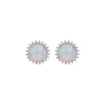 Earrings - Round Opal & White Topaz Halo Studs