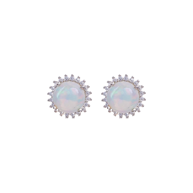 Earrings - Round Opal & White Topaz Halo Studs