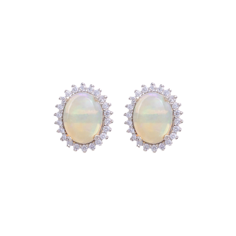 Earrings - Opal & White Topaz Halo