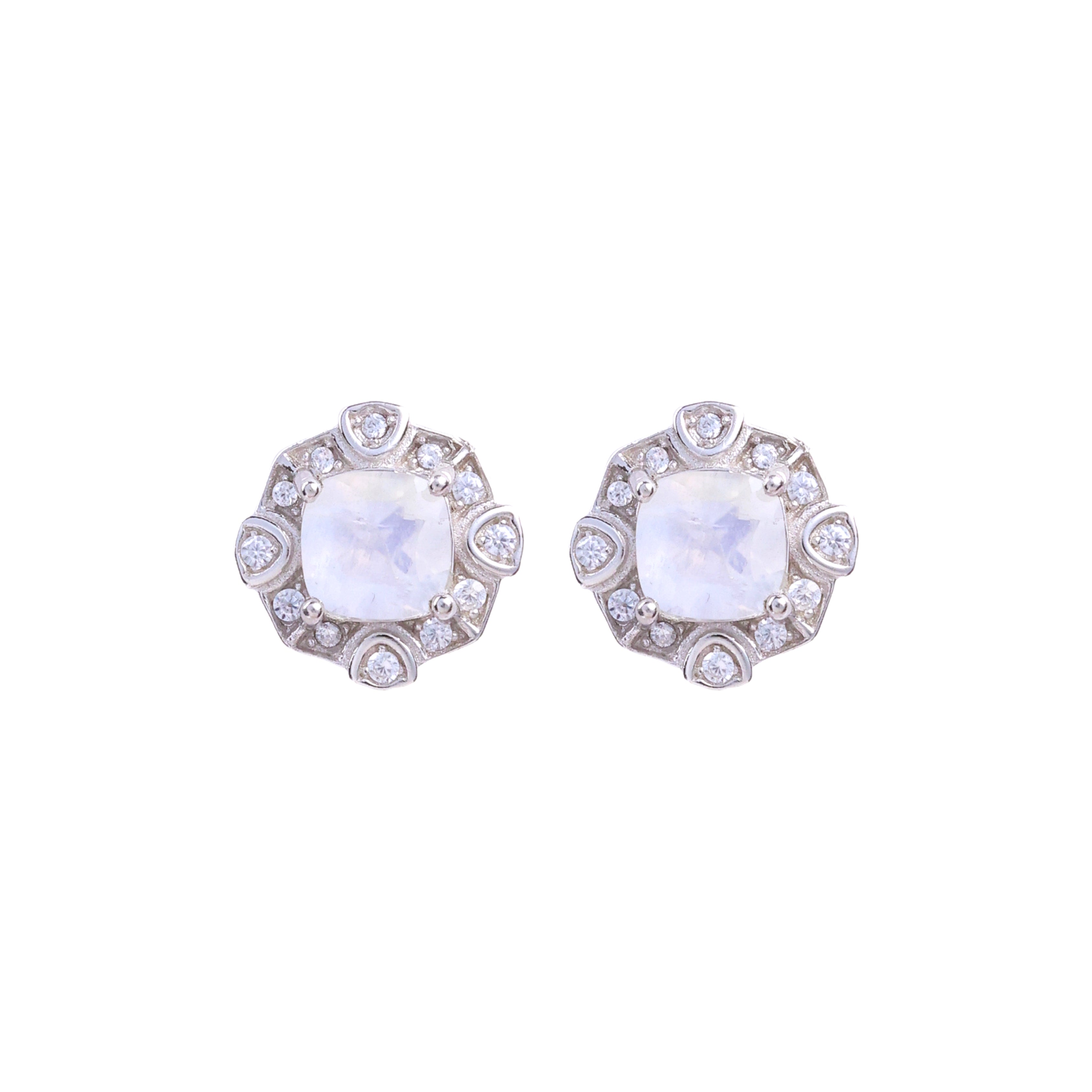 Moonstone & White Topaz Halo in Moonstone, gold plated, handcrafted gemstone earrings Singapore