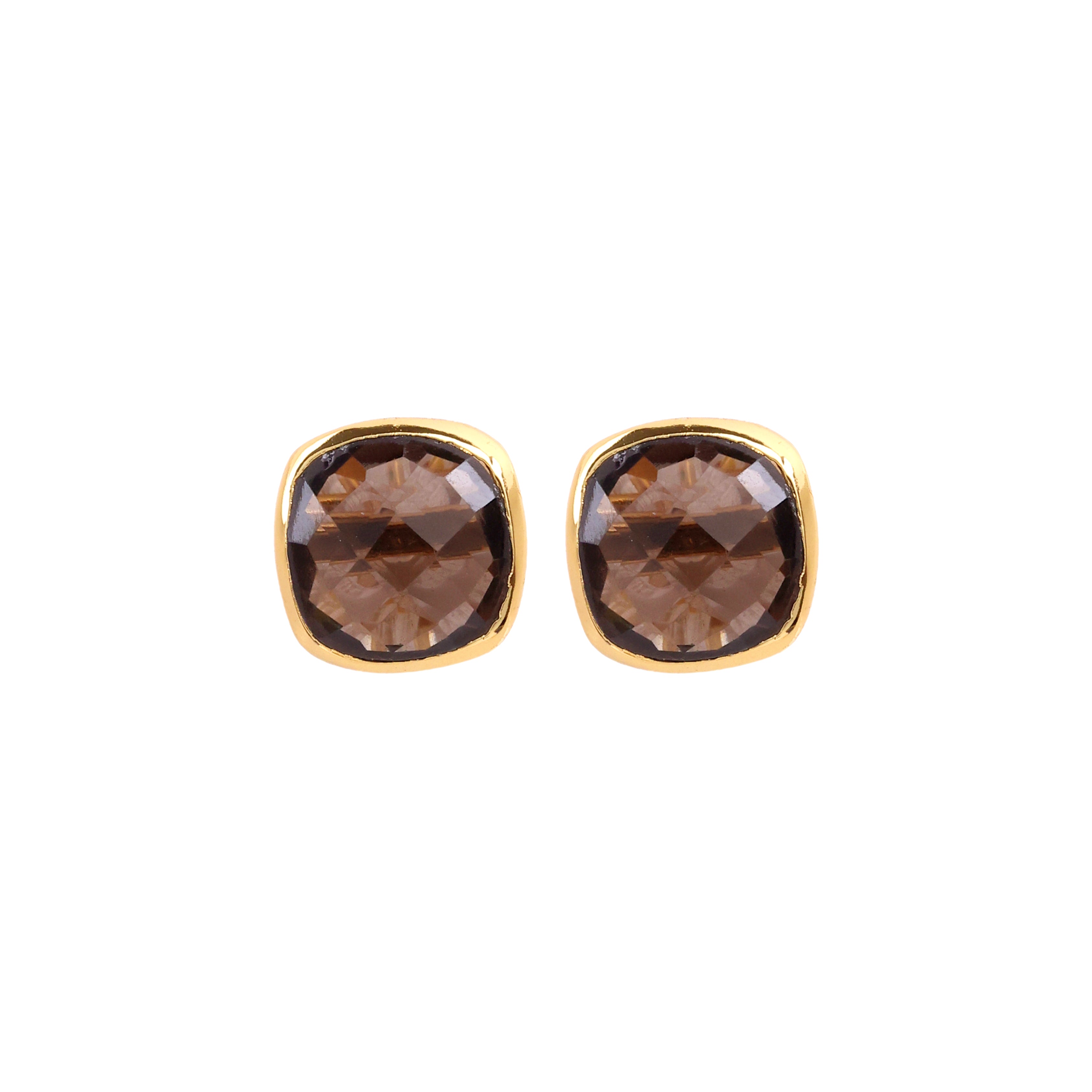 Smoky quartz square stud earrings in gold setting – ShopLustre jewellery
