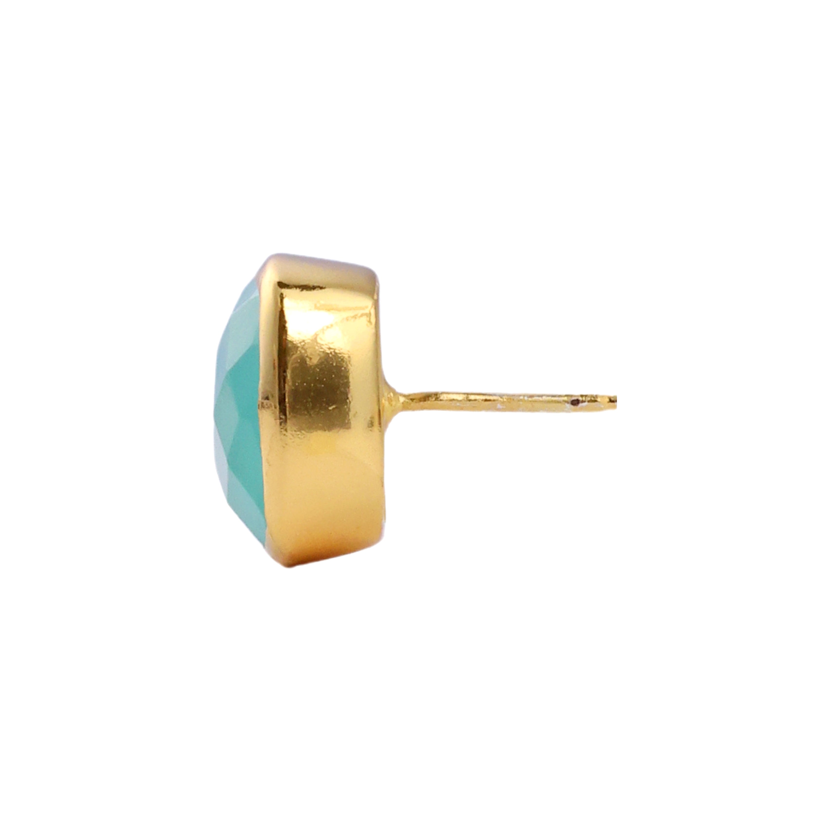 Amie Studs in Aqua Chalcedony in Aqua Chalcedony, gold plated, handcrafted gemstone earrings Singapore