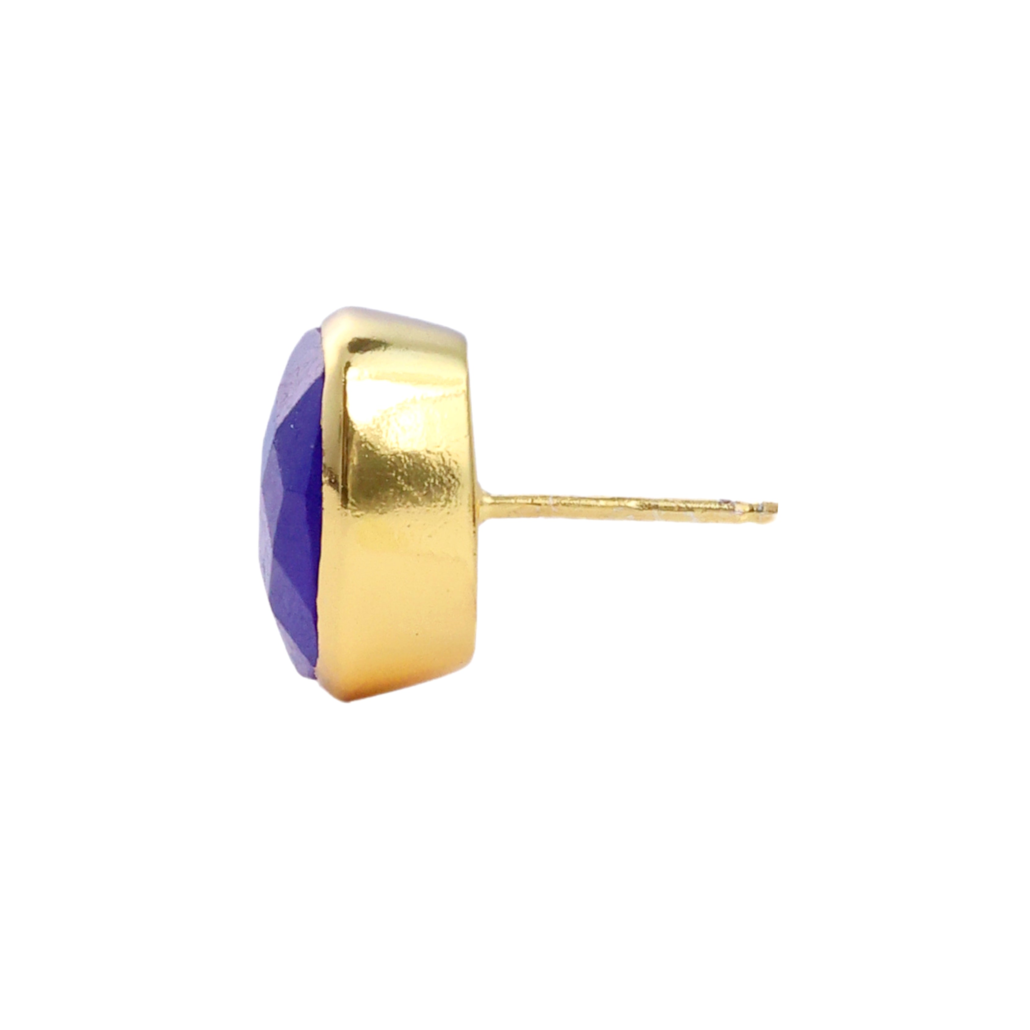 Amie Studs in Blue Chalcedony in Blue Chalcedony, gold plated, handcrafted gemstone earrings Singapore