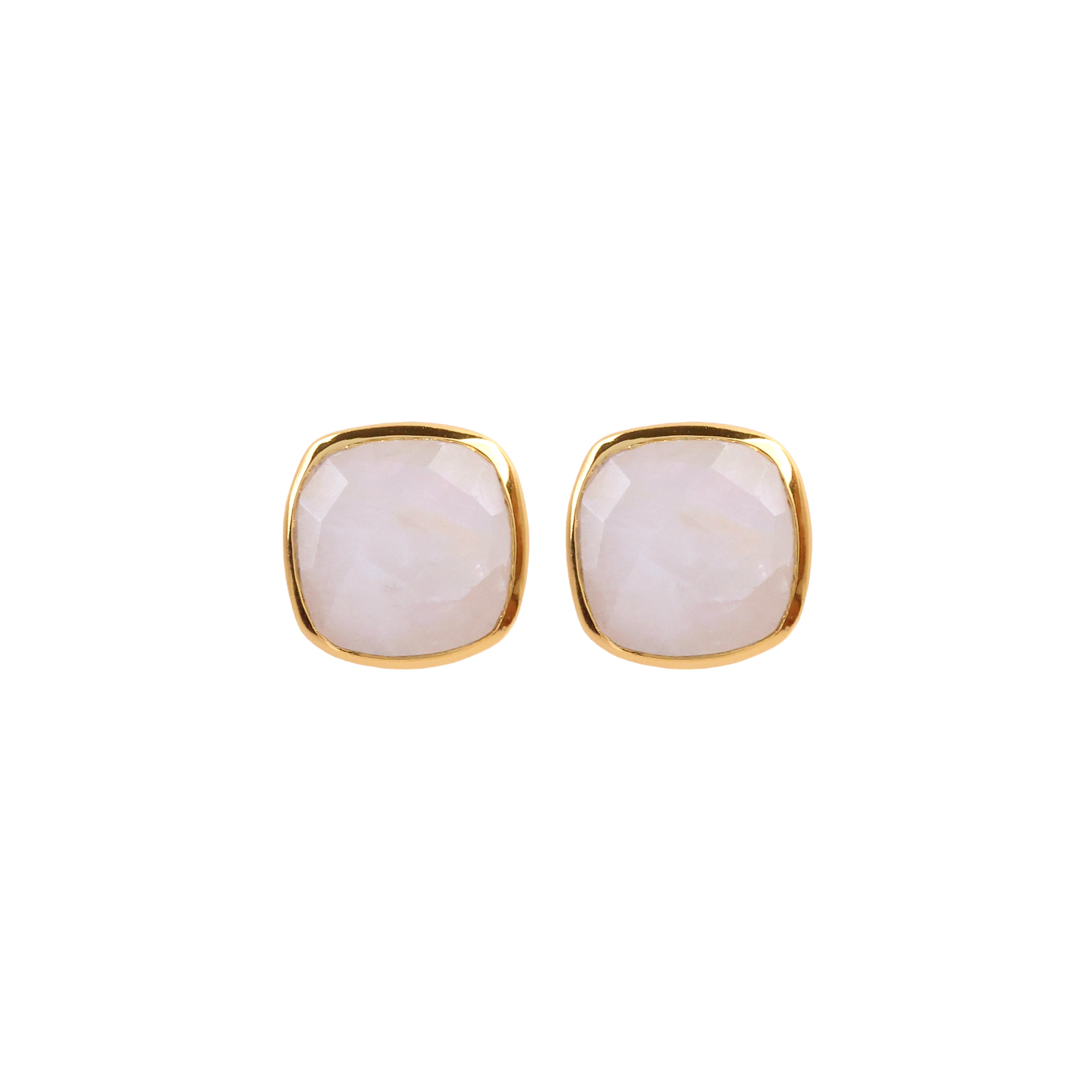 Square white gemstone stud earrings in gold setting – ShopLustre