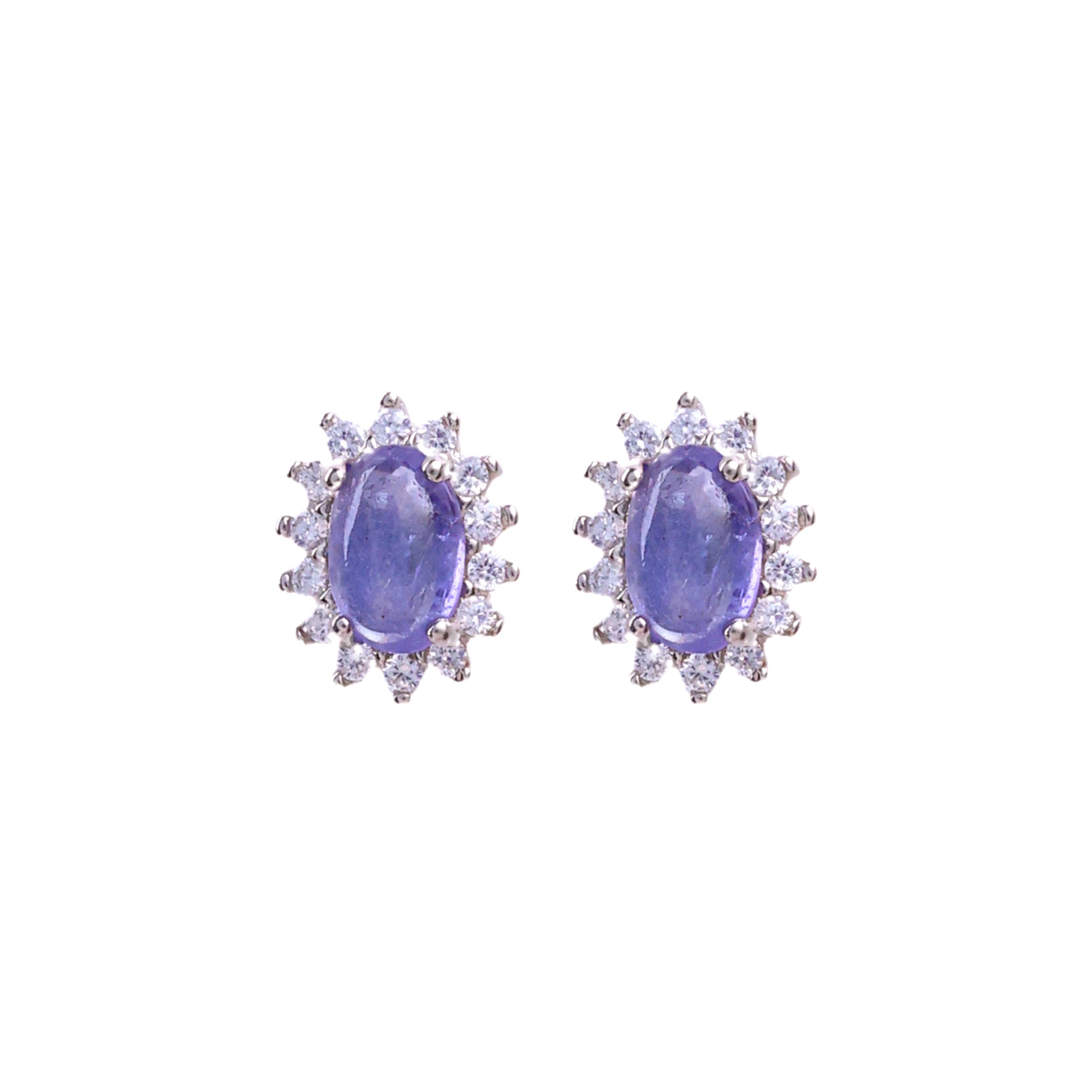 Tanzanite and White Topaz Halo in Tanzanite, gold plated, handcrafted gemstone earrings Singapore