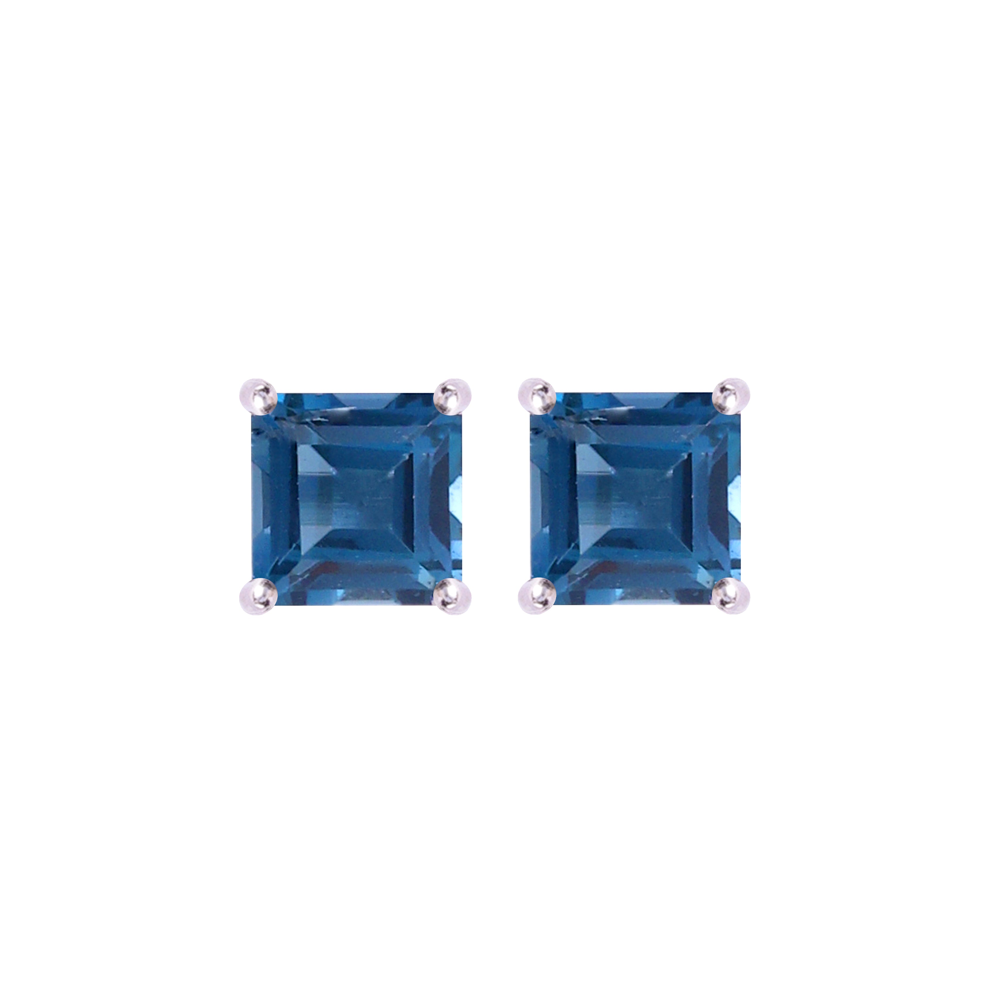 London Blue Topaz Square Studs in Blue Topaz, gold plated, handcrafted gemstone earrings Singapore