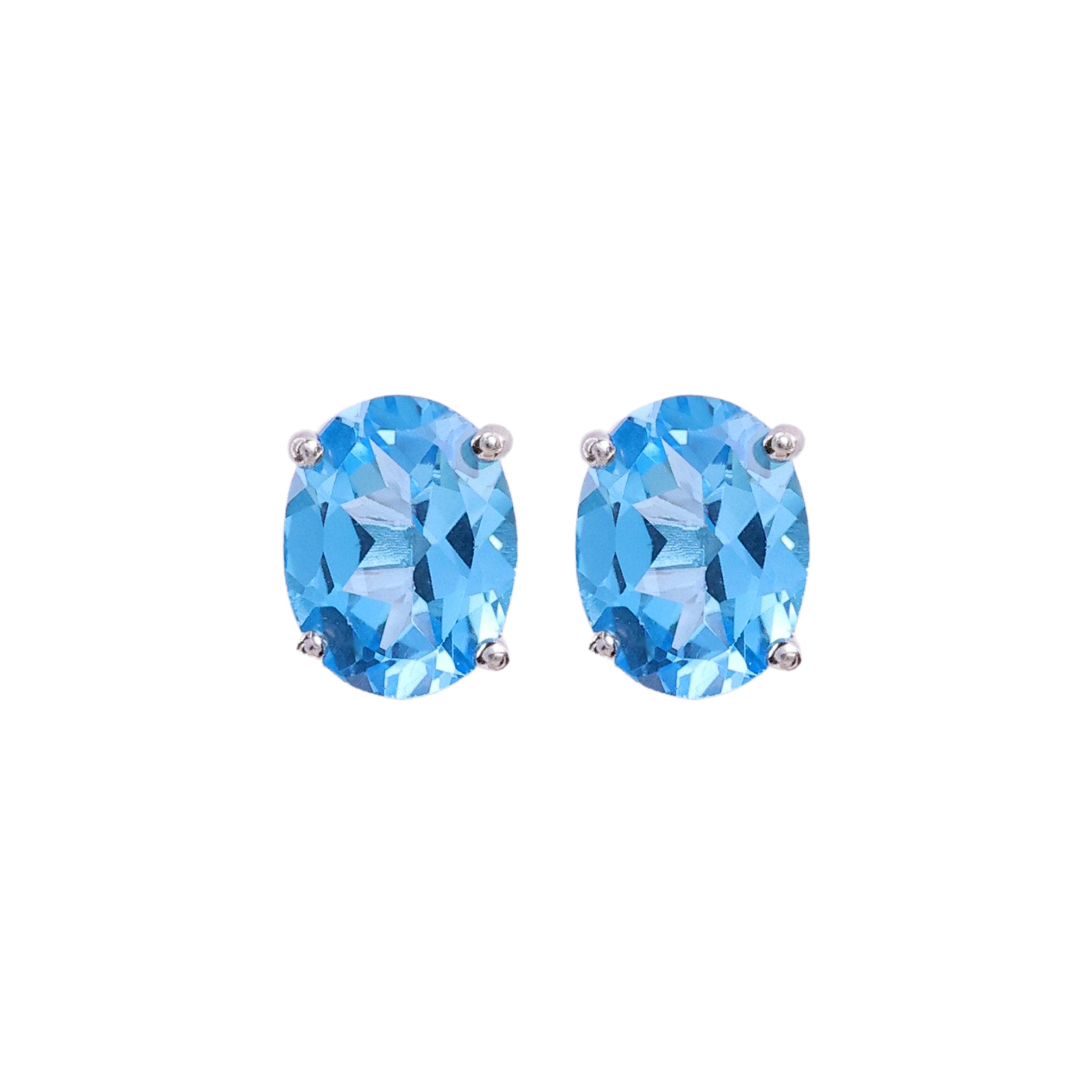 Swiss Blue Topaz Round Studs in Blue Topaz, gold plated, handcrafted gemstone earrings Singapore