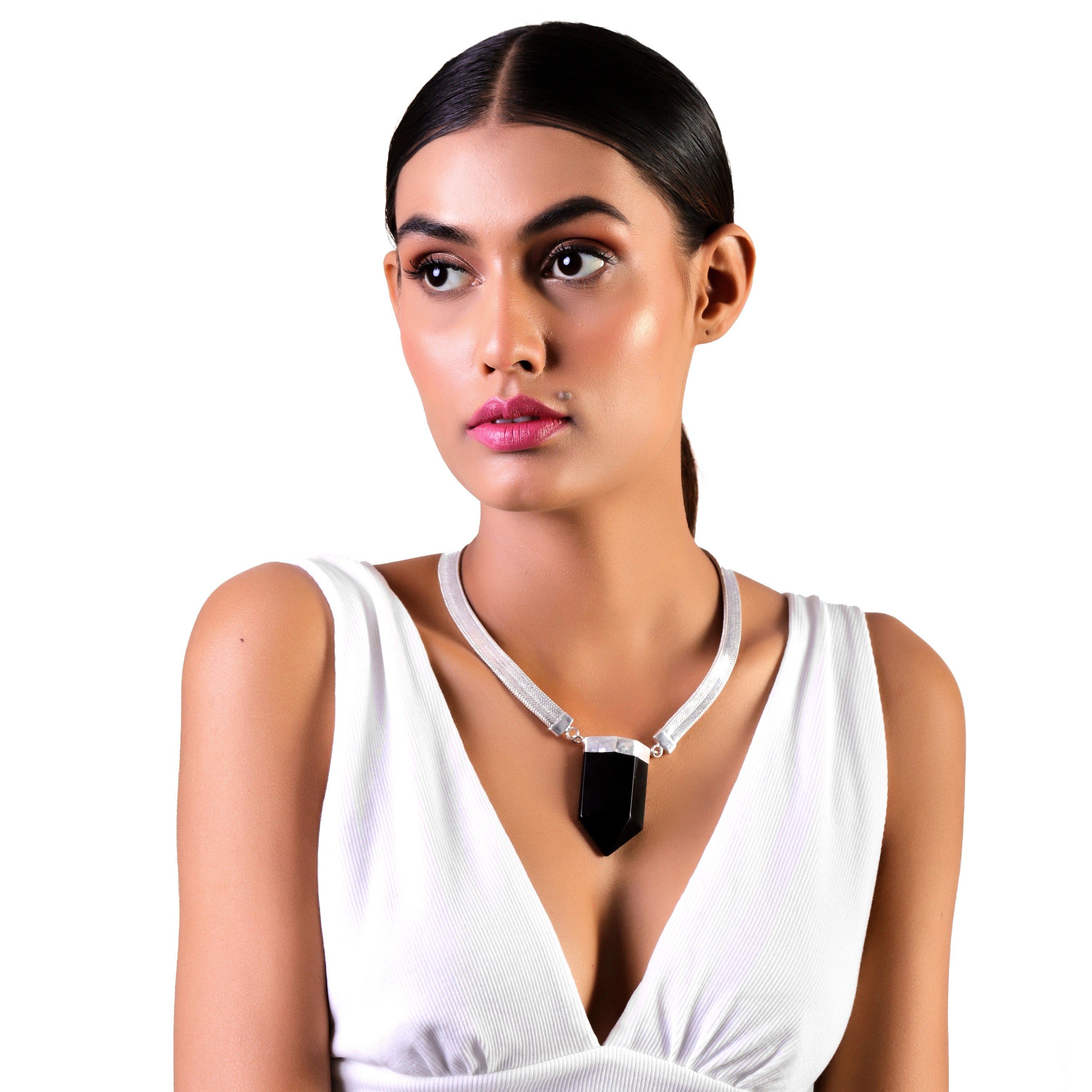 Monolith in Black Onyx in Black Onyx, gold plated, handcrafted gemstone necklace Singapore