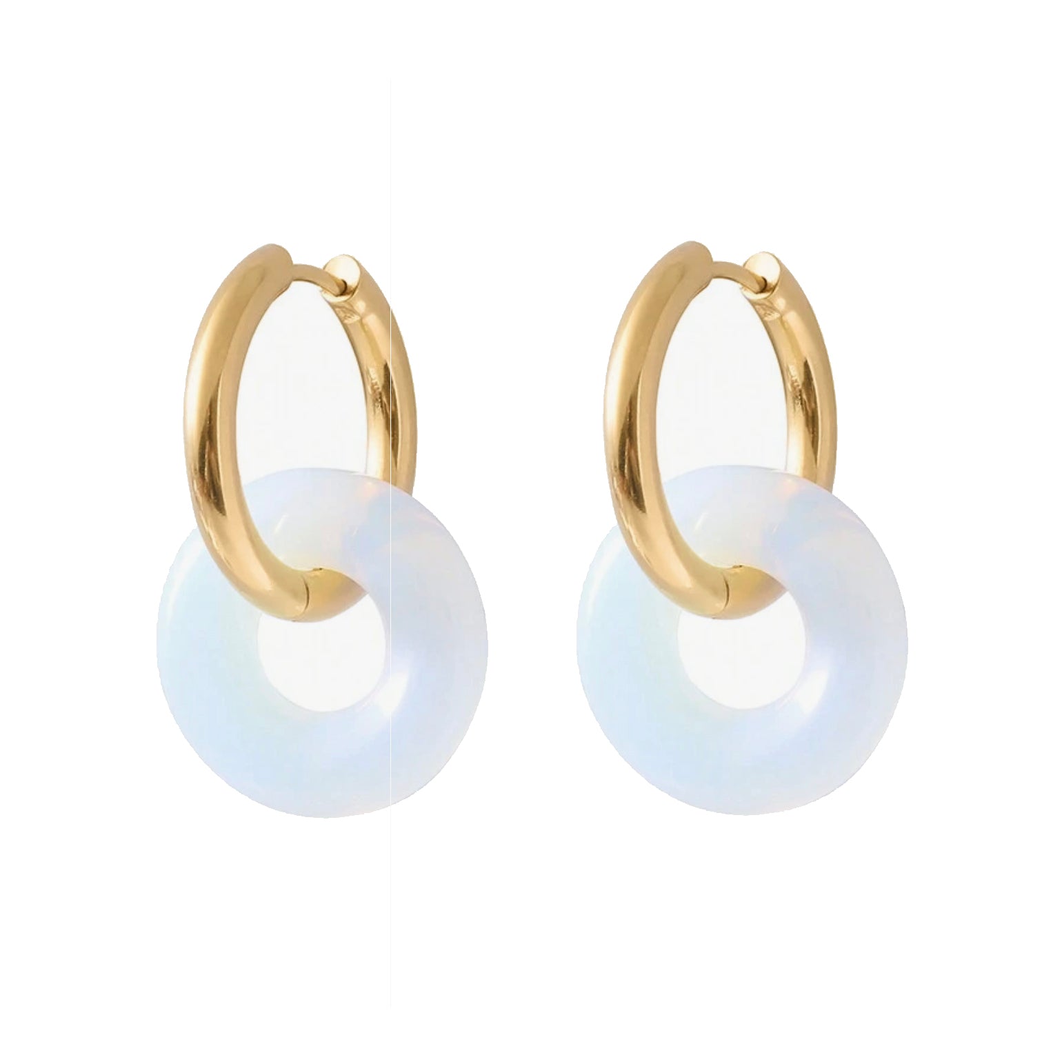 Modern Ming Opalite Pi Disc Hoop Earrings, gold plated, handcrafted gemstone earrings Singapore