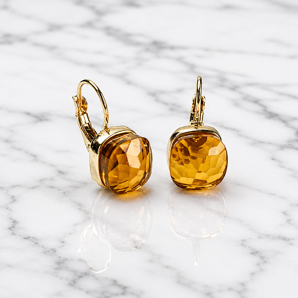 Simulated Beer Quartz Square Earrings - Sample Sale