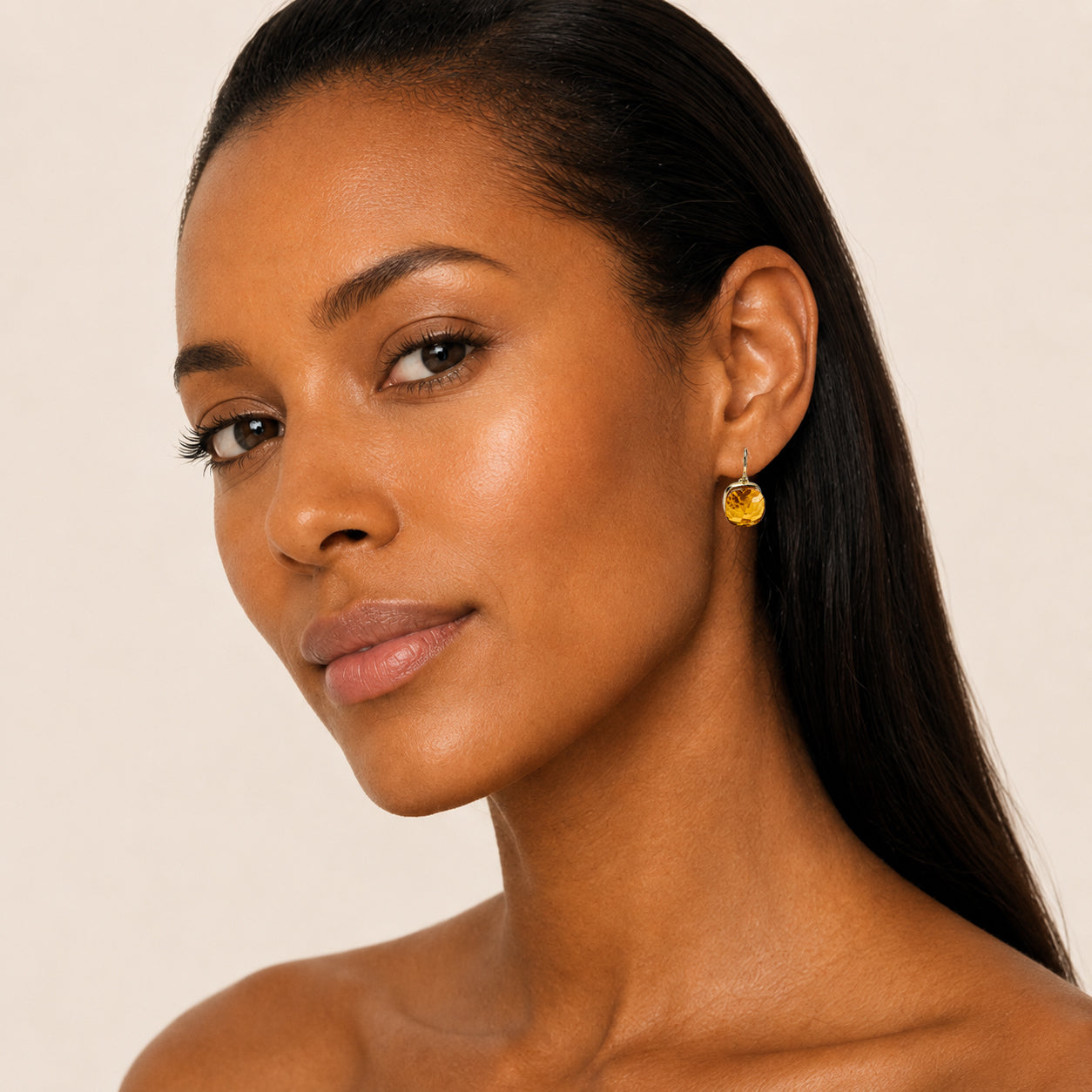 Simulated Beer Quartz Square Earrings - Sample Sale