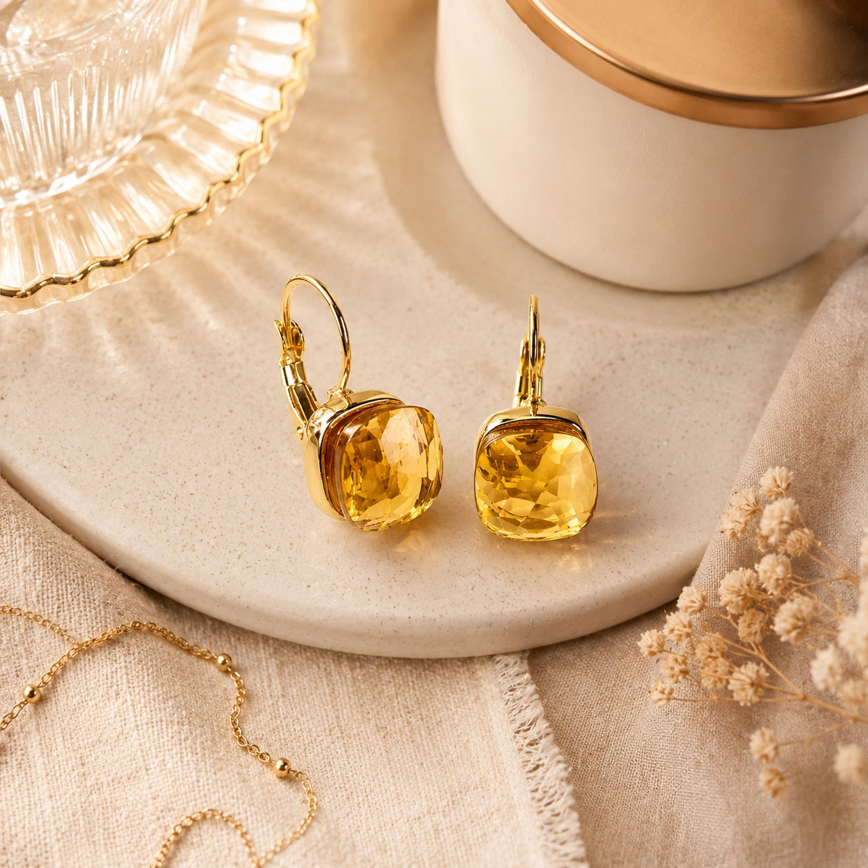 Simulated Citrine Square Earrings - Sample Sale
