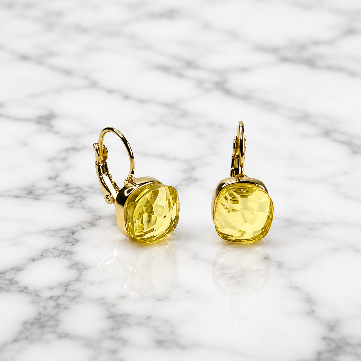 Simulated Lemon Quartz Square Earrings - Sample Sale