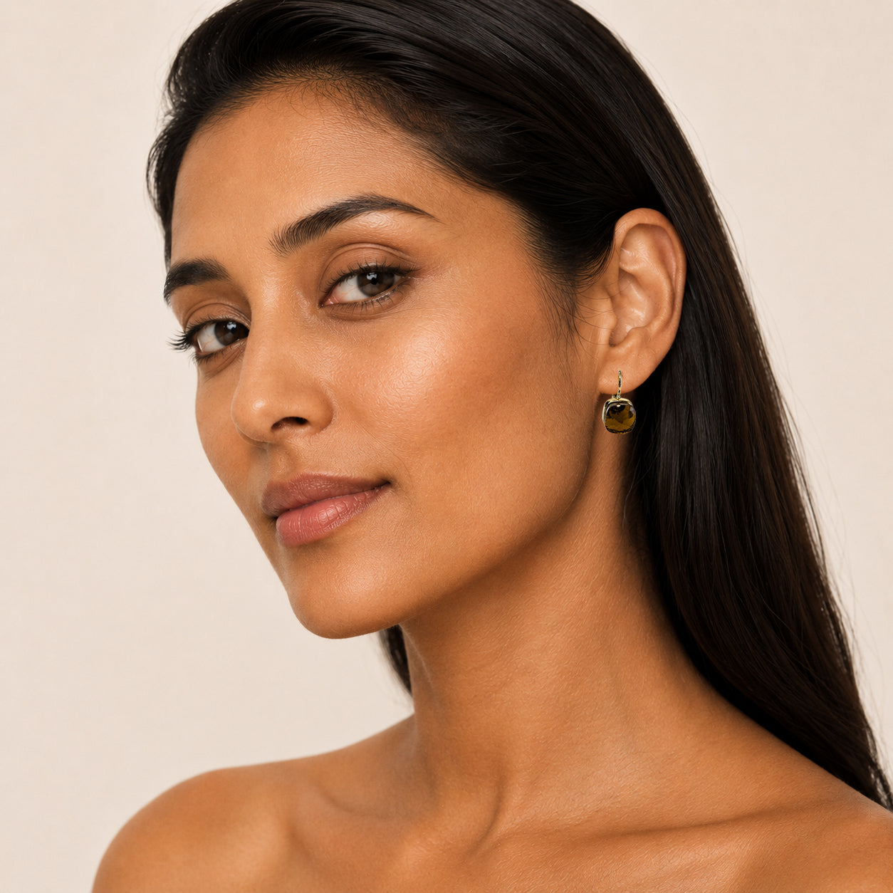 Simulated Smoky Quartz Square Earrings - Sample Sale