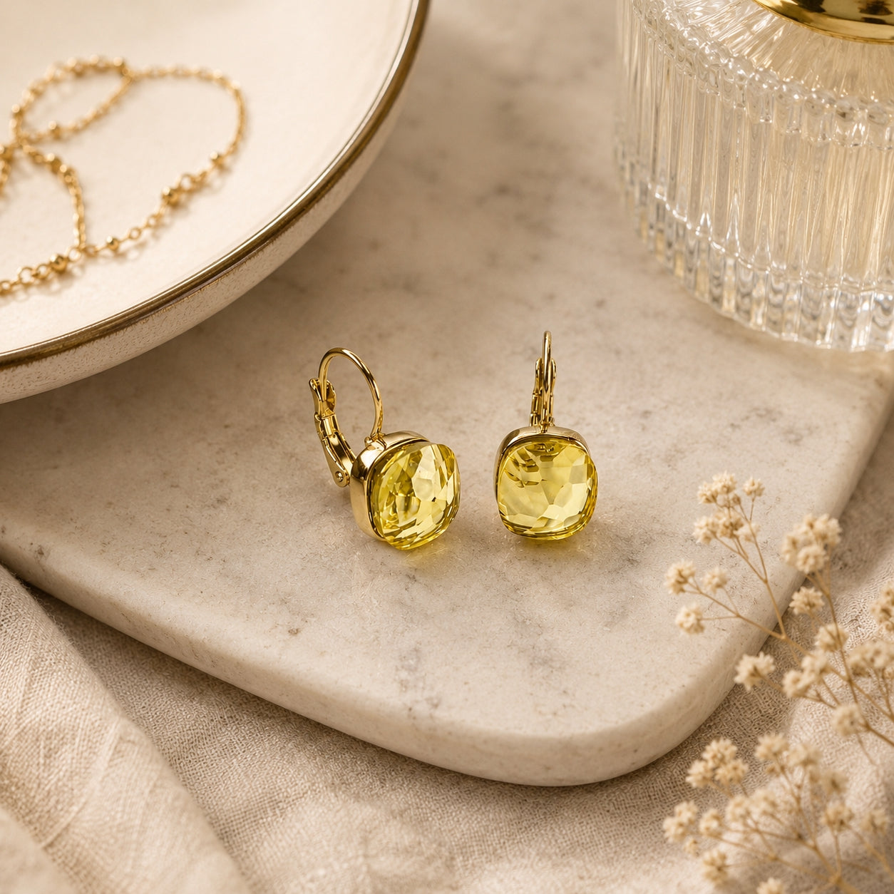 Simulated Lemon Quartz Square Earrings - Sample Sale