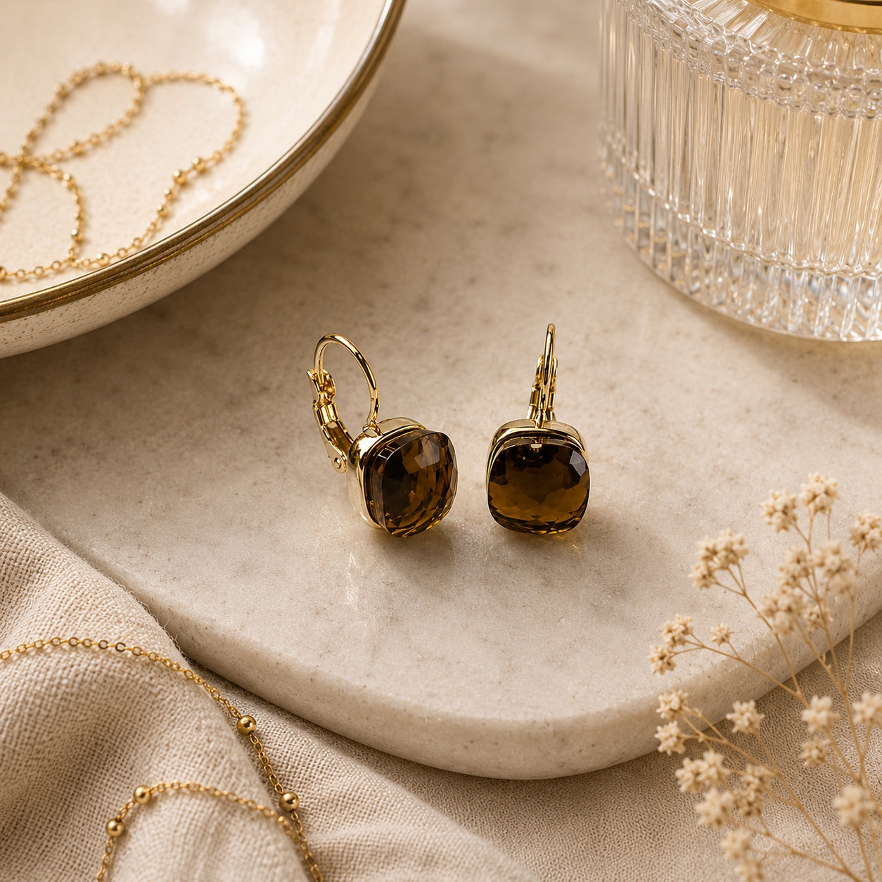 Simulated Smoky Quartz Square Earrings - Sample Sale