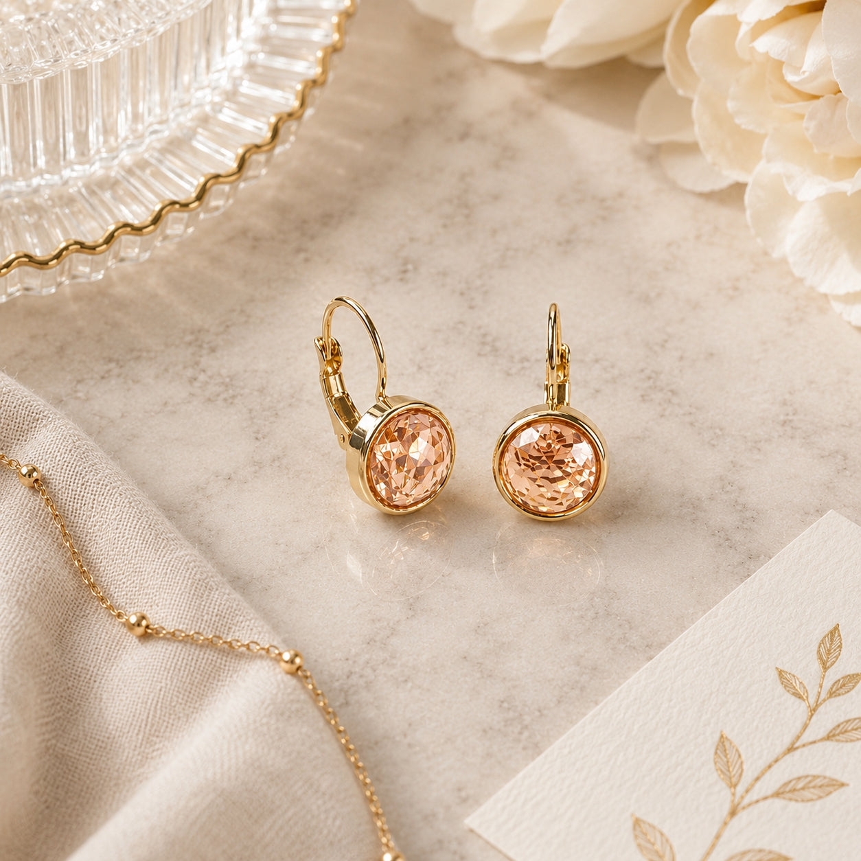 Simulated Morganite Round Earrings - Sample Sale