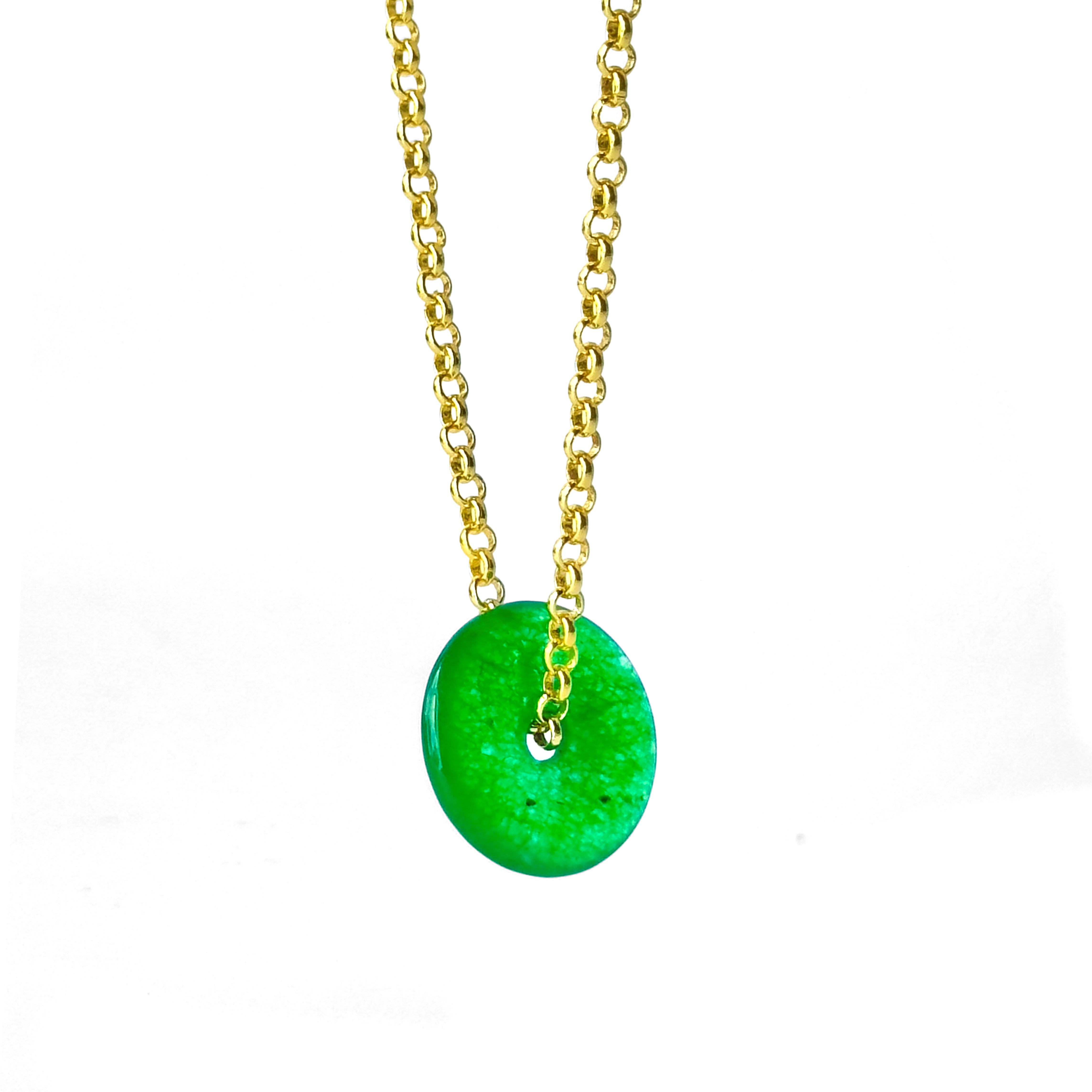Modern Ming Jade Pi Disc on Rolo Chain in Jade, gold plated, handcrafted gemstone necklace Singapore