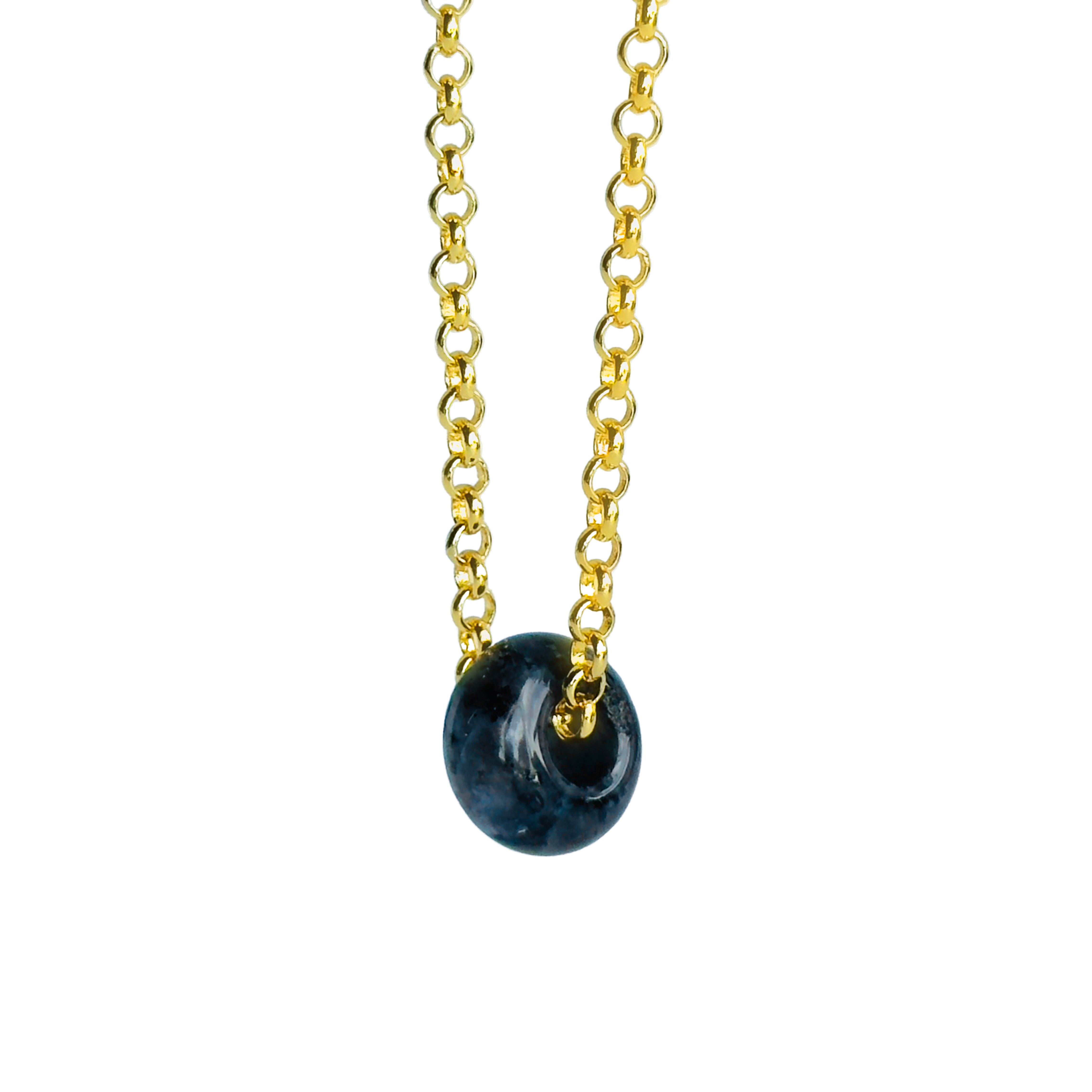 Modern Ming Black Agate Pi Disc on Rolo Chain in Black Agate, gold plated, handcrafted gemstone necklace Singapore