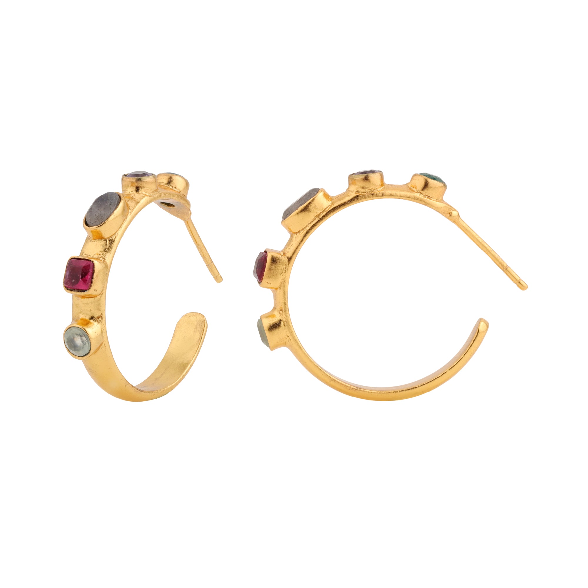 Tutti Frutti Piccolo Hoops in Multi Gem, gold plated, handcrafted gemstone earrings Singapore
