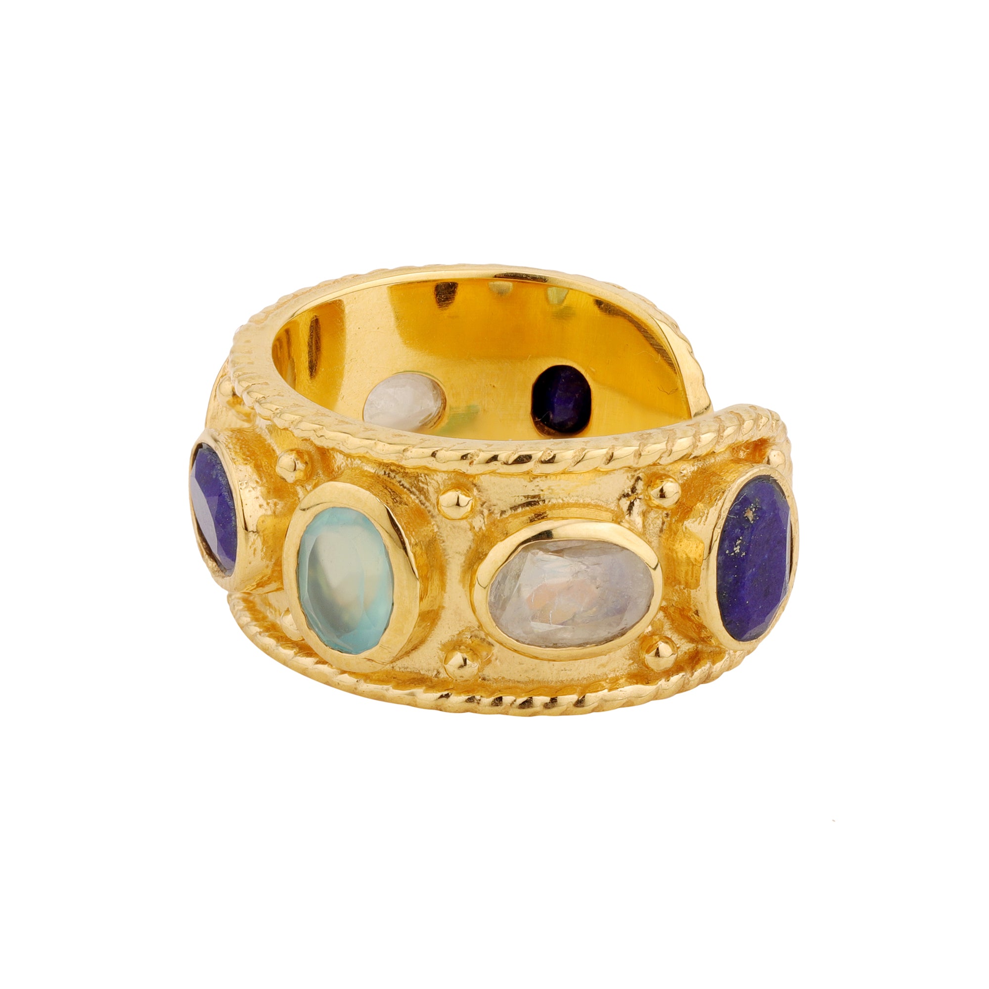 Tutti Frutti Mezzano Ring in Blues in Multi Gem, gold plated, handcrafted gemstone rings Singapore